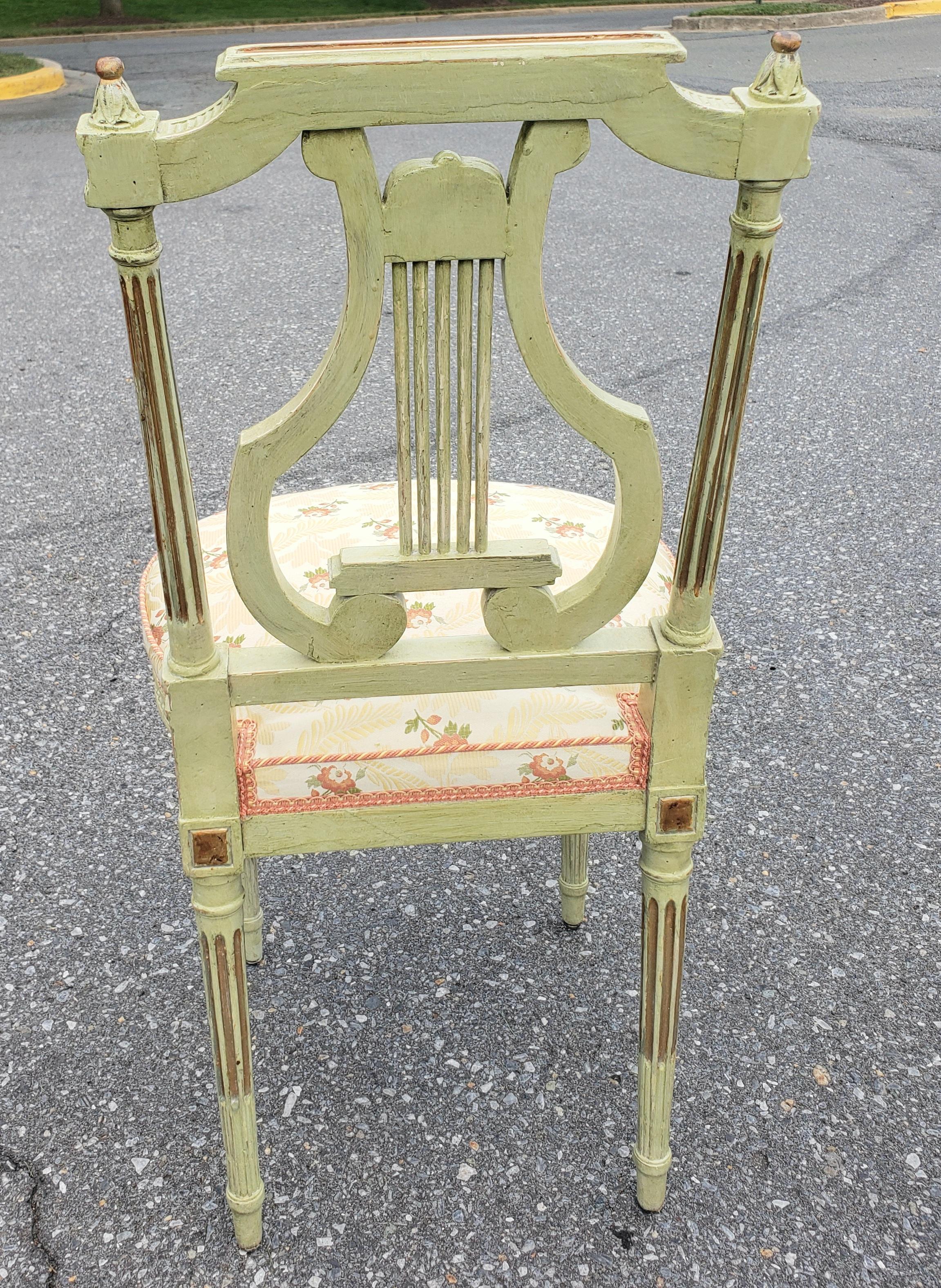 Set Of Six 19th Century Louis XVI Style Green Parcel Gilt Painted Dining Chairs For Sale 5