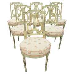 Set Of Six 19th Century Louis XVI Style Green Parcel Gilt Painted Dining Chairs