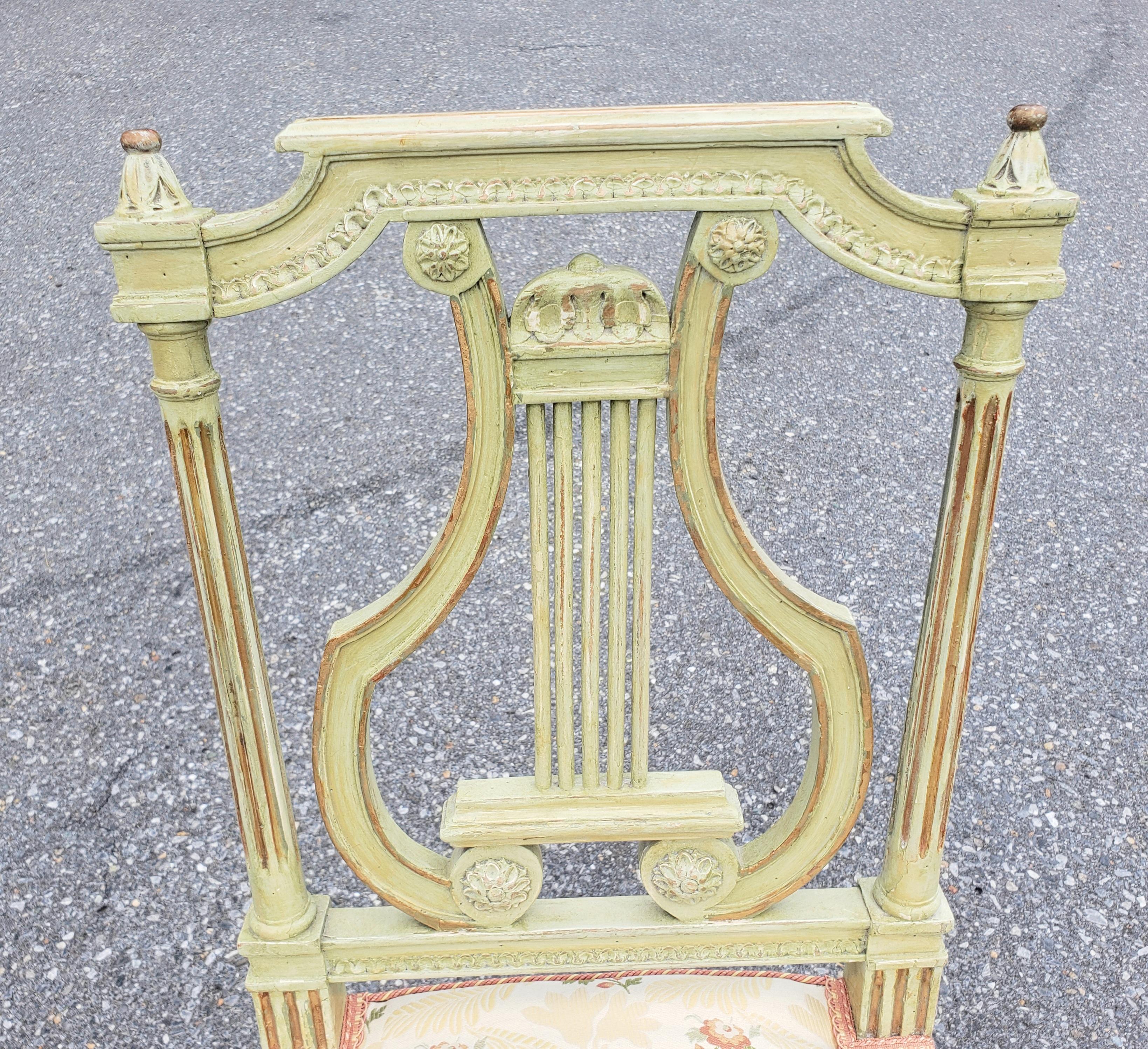 20th Century Set Of Six 19th Century Louis XVI Style Green Parcel Gilt Painted Dining Chairs For Sale