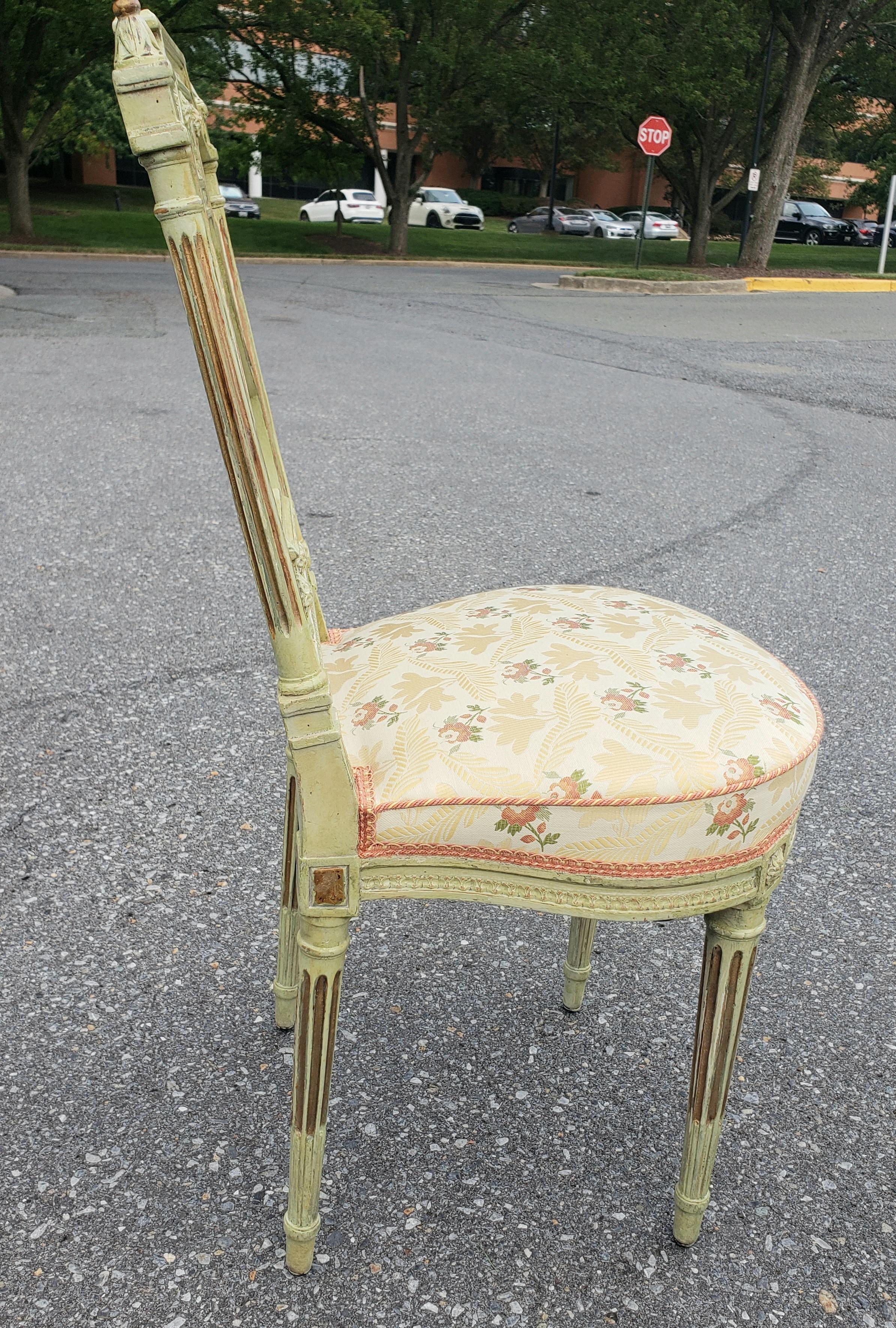 Set Of Six 19th Century Louis XVI Style Green Parcel Gilt Painted Dining Chairs For Sale 1