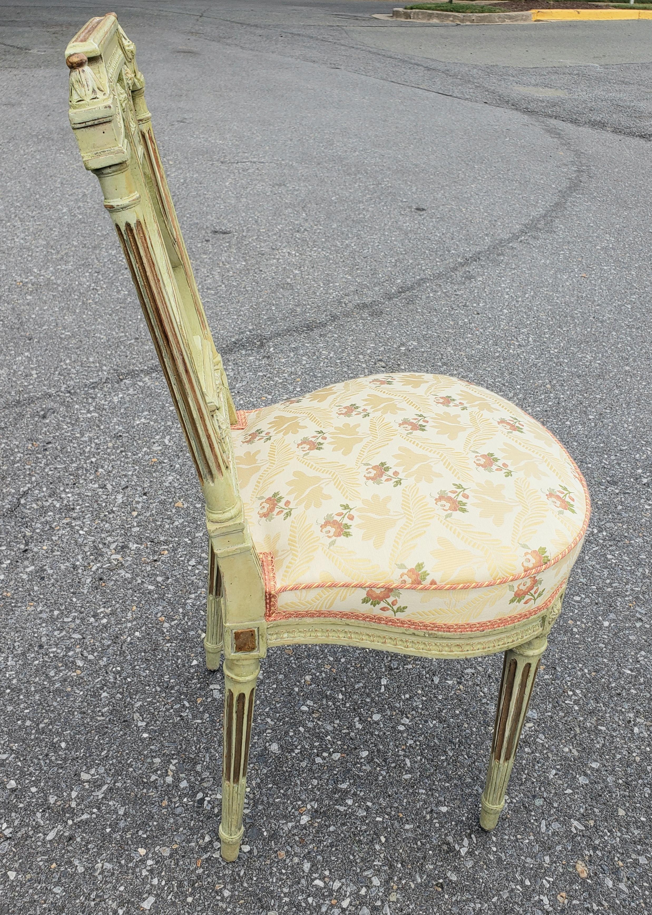 Set Of Six 19th Century Louis XVI Style Green Parcel Gilt Painted Dining Chairs For Sale 2