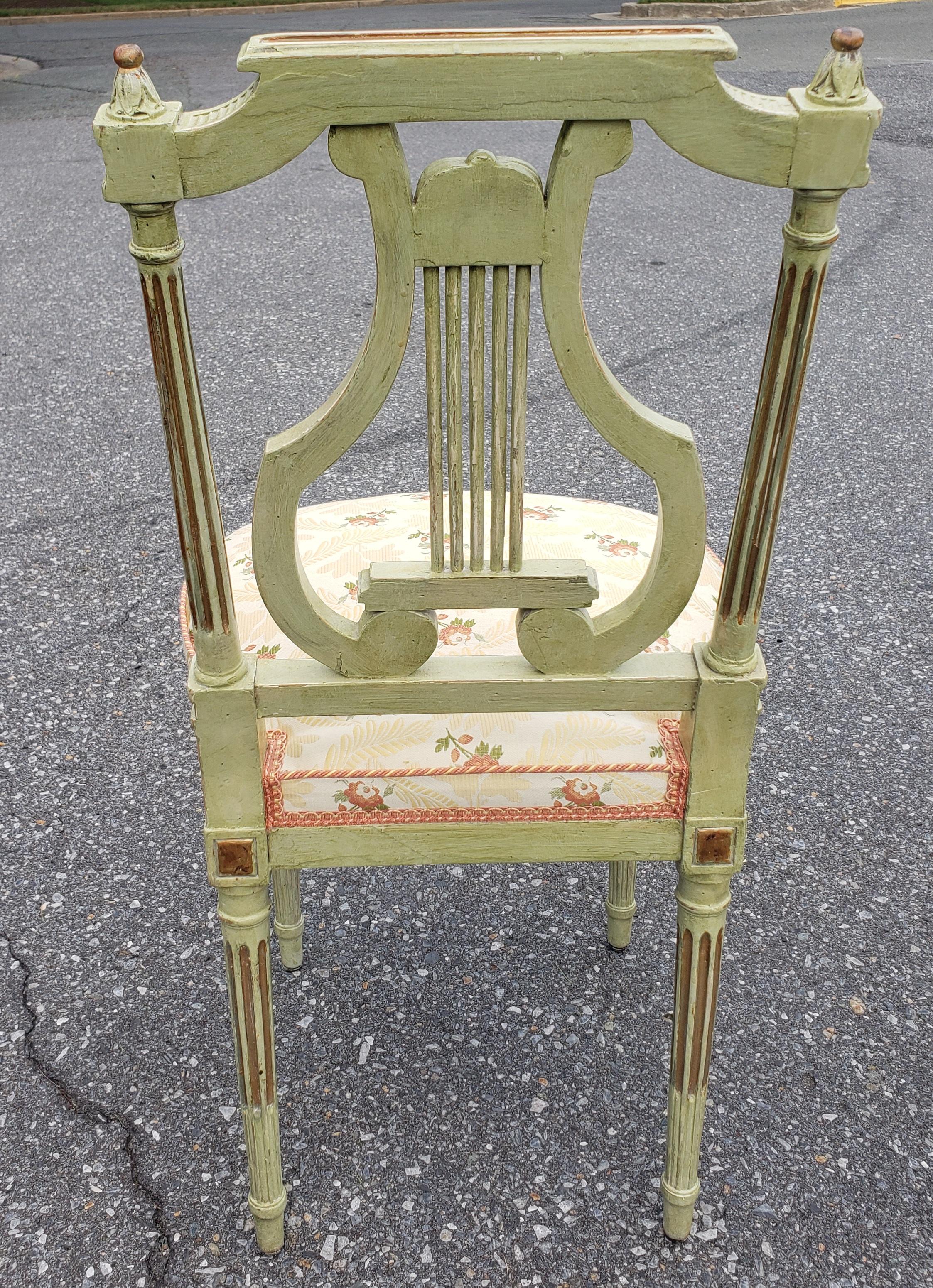 Set Of Six 19th Century Louis XVI Style Green Parcel Gilt Painted Dining Chairs For Sale 3