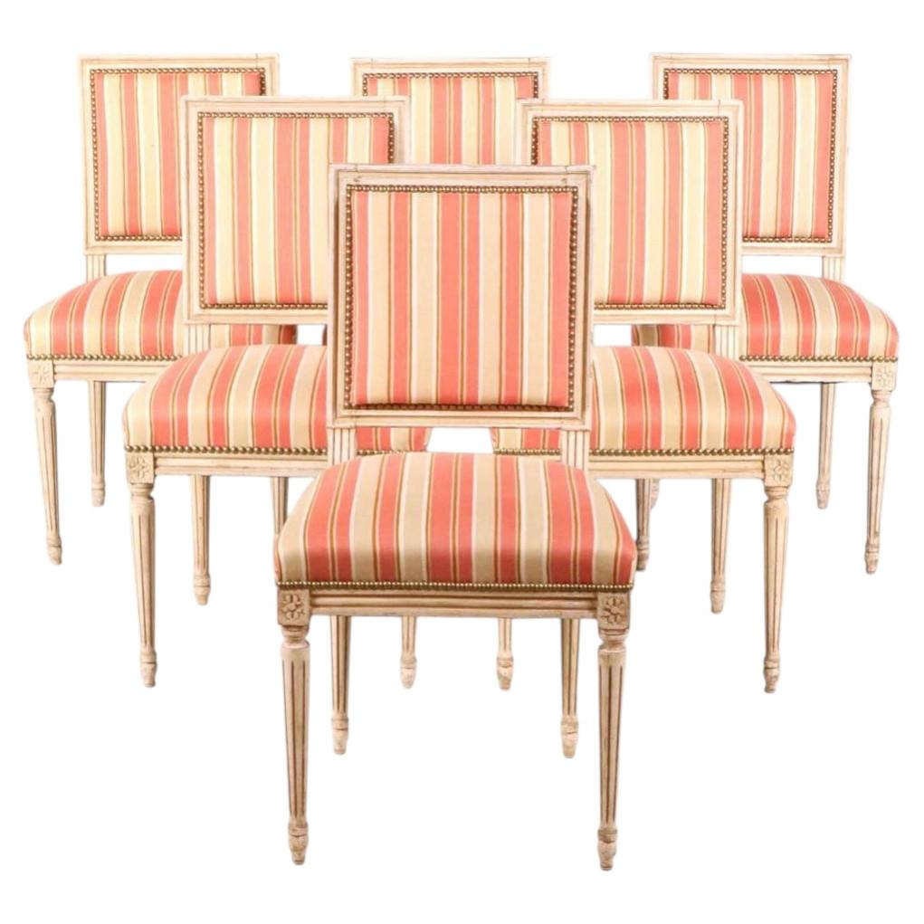Set of Six 19th Century Louis XVI-style Upholstered Side Chairs For Sale