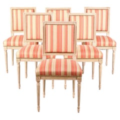 Juego de seis sillas auxiliares tapizadas estilo Luis XVI del siglo XIX