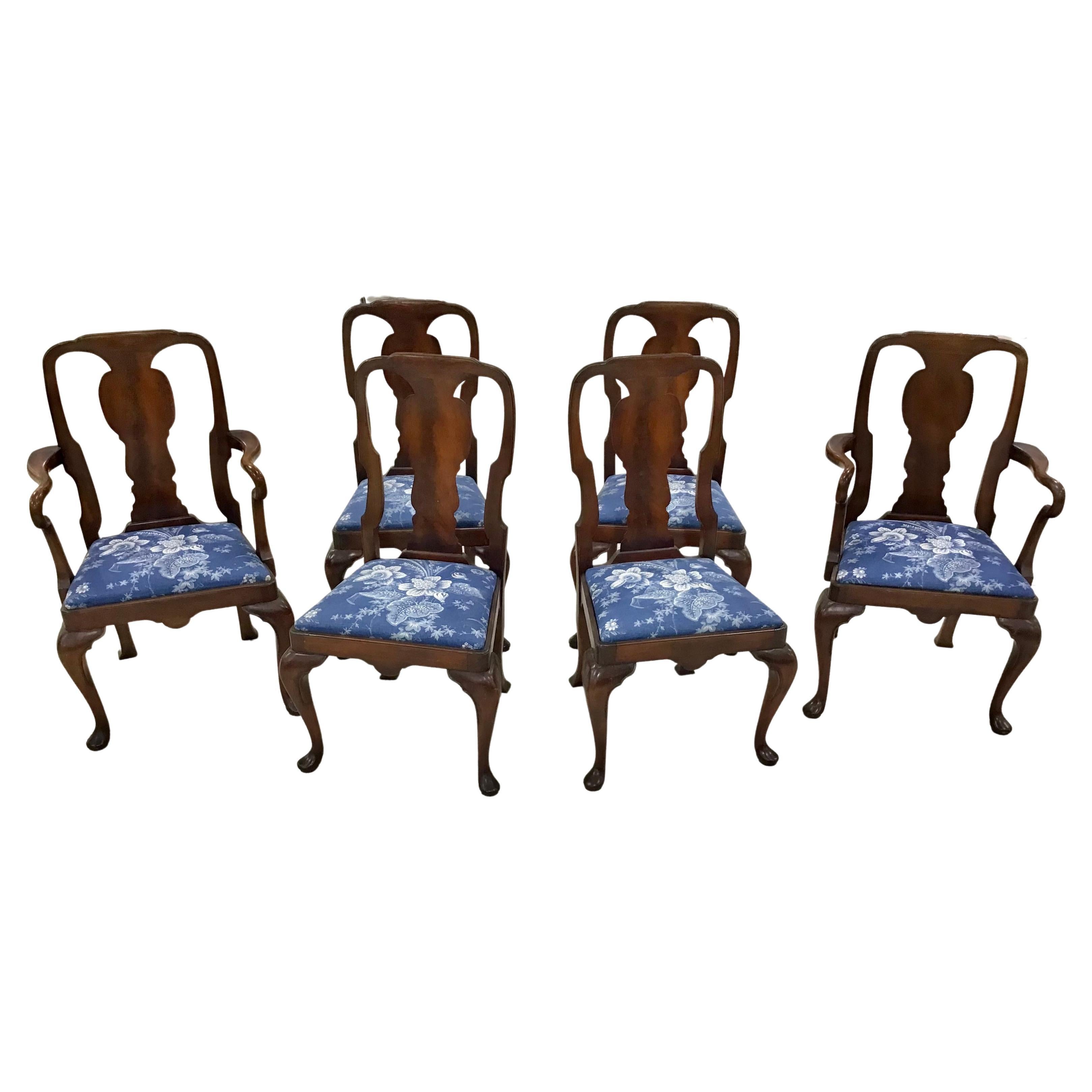 Set of Six 19th Century Mahogany Queen Anne Dining Chairs