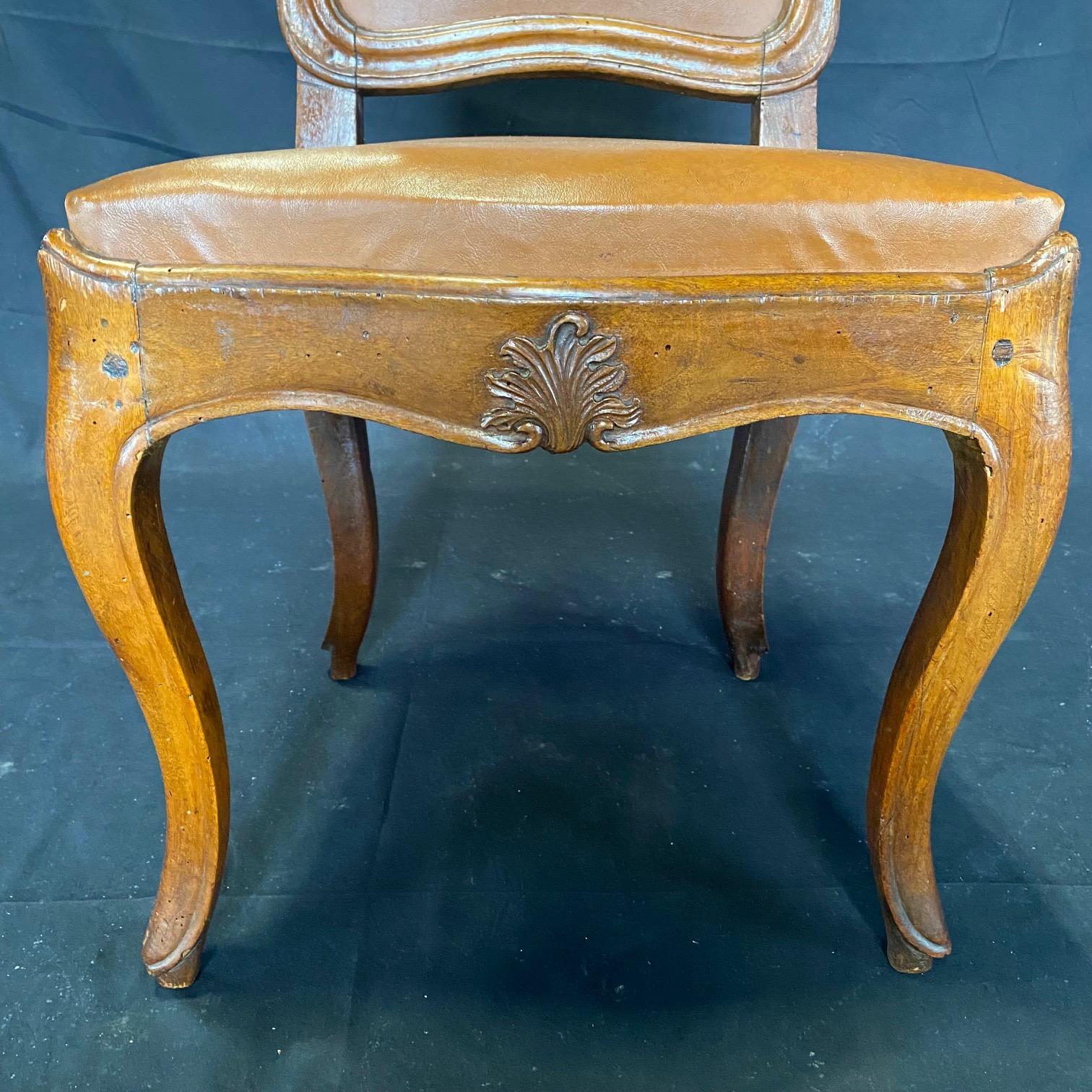 Set of Six 19th Century Museum Quality Walnut & Faux Leather Dining Chairs For Sale 7