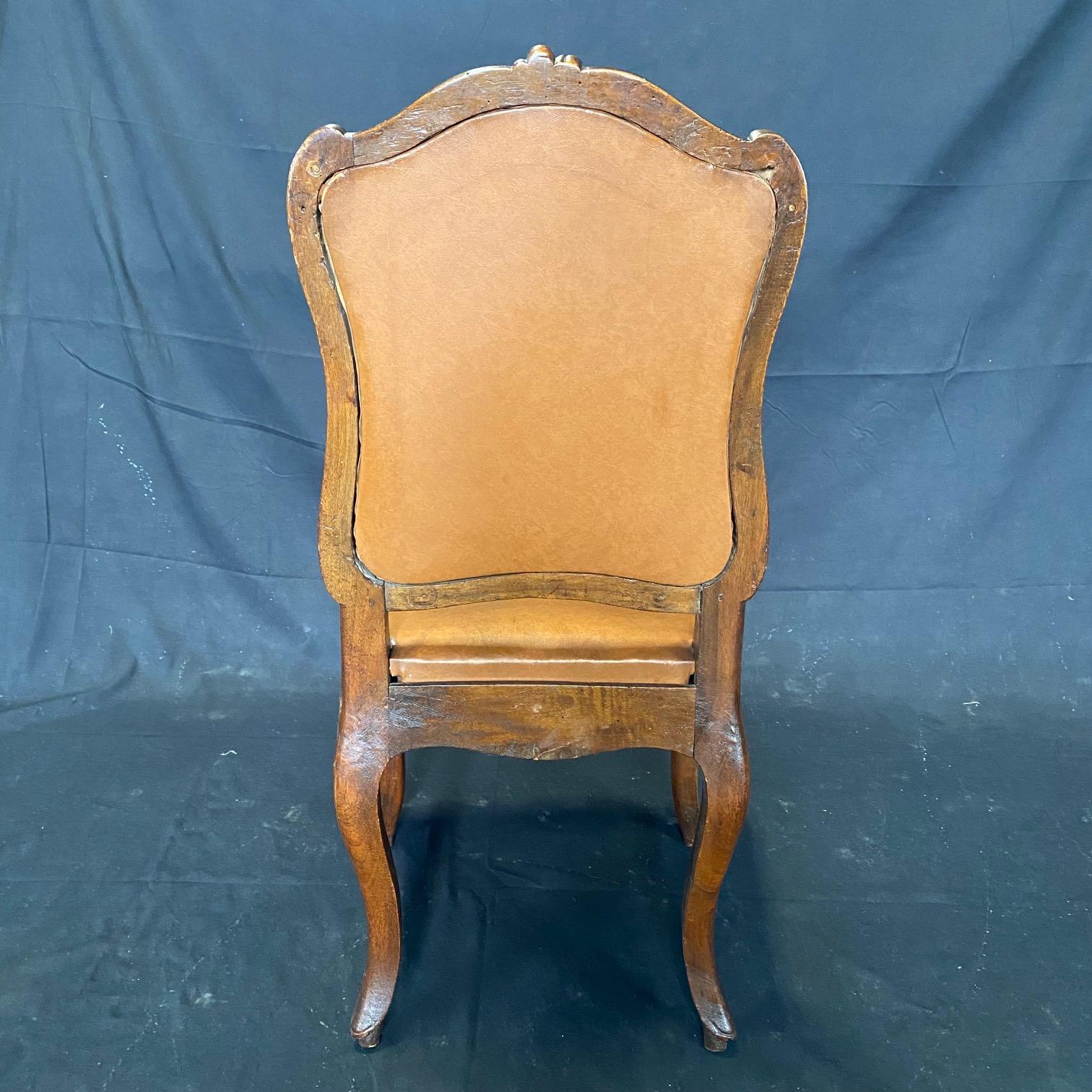 Set of Six 19th Century Museum Quality Walnut & Faux Leather Dining Chairs For Sale 3