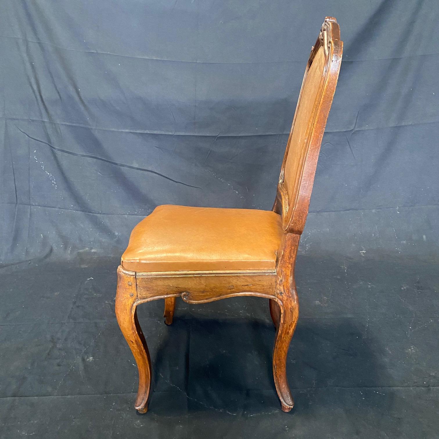 Set of Six 19th Century Museum Quality Walnut & Faux Leather Dining Chairs For Sale 4