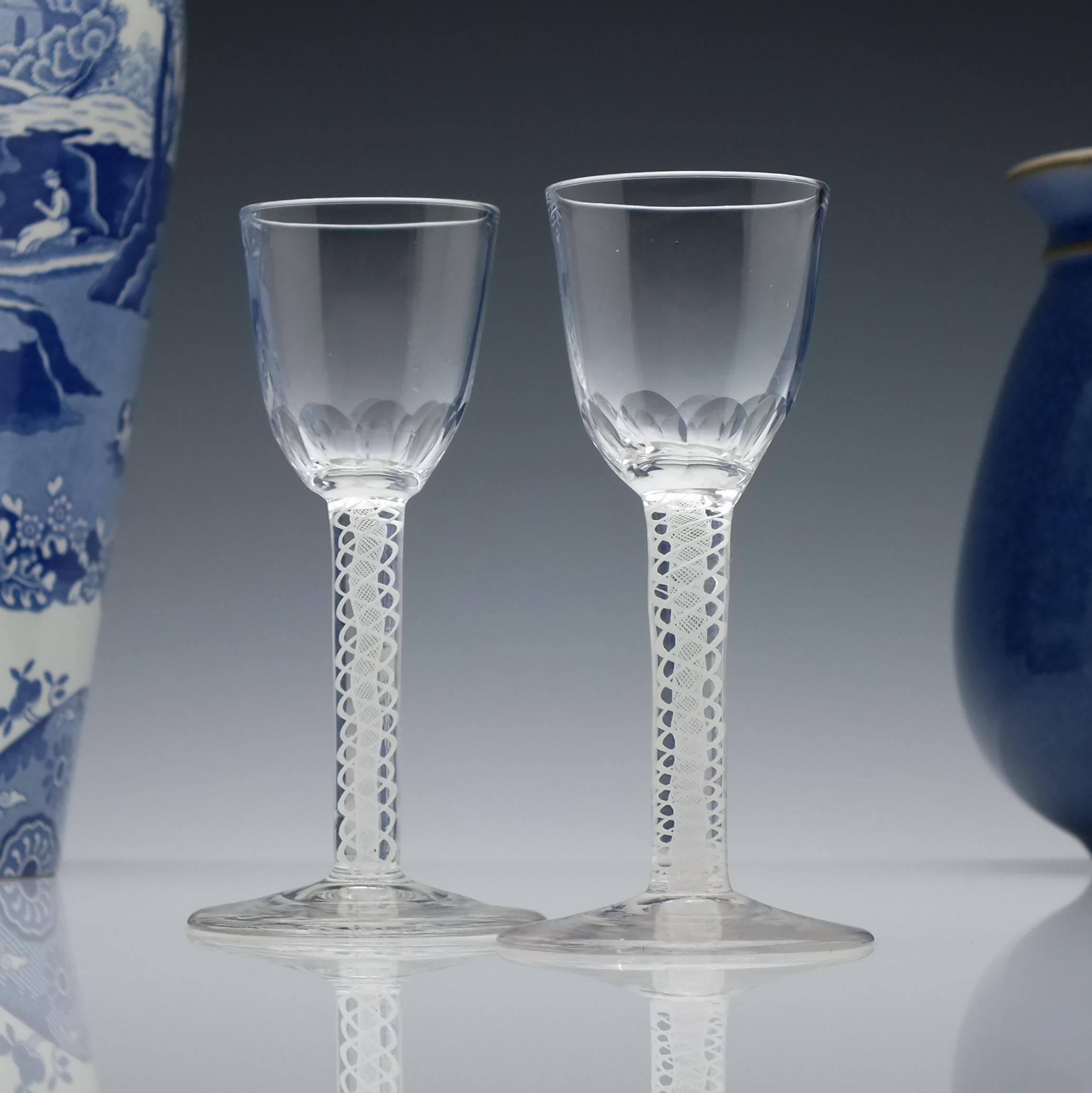 Victorian Set of Six 19th Century Opaque Twist Liqueur Glasses; circa 1860 For Sale