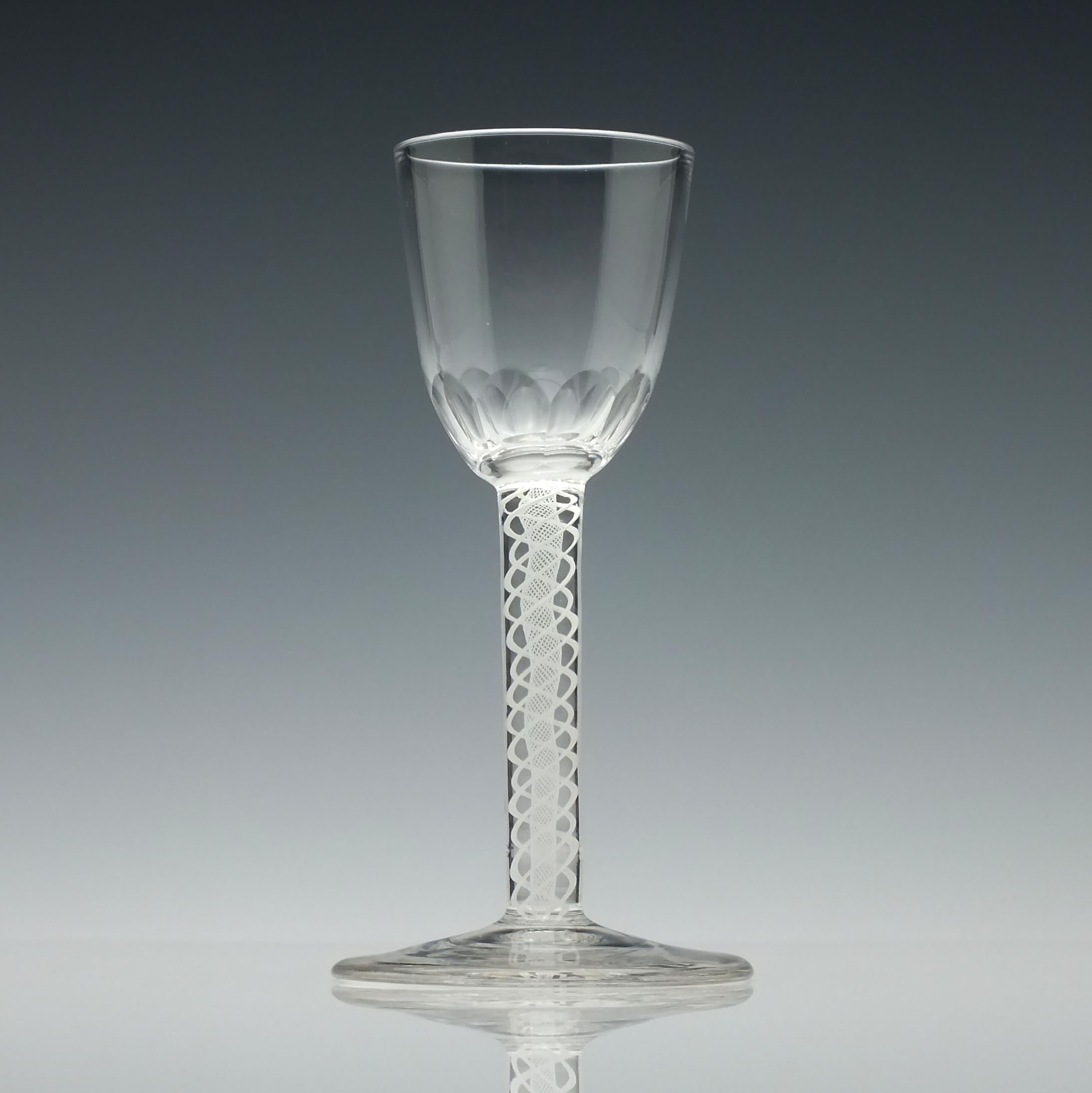British Set of Six 19th Century Opaque Twist Liqueur Glasses; circa 1860 For Sale