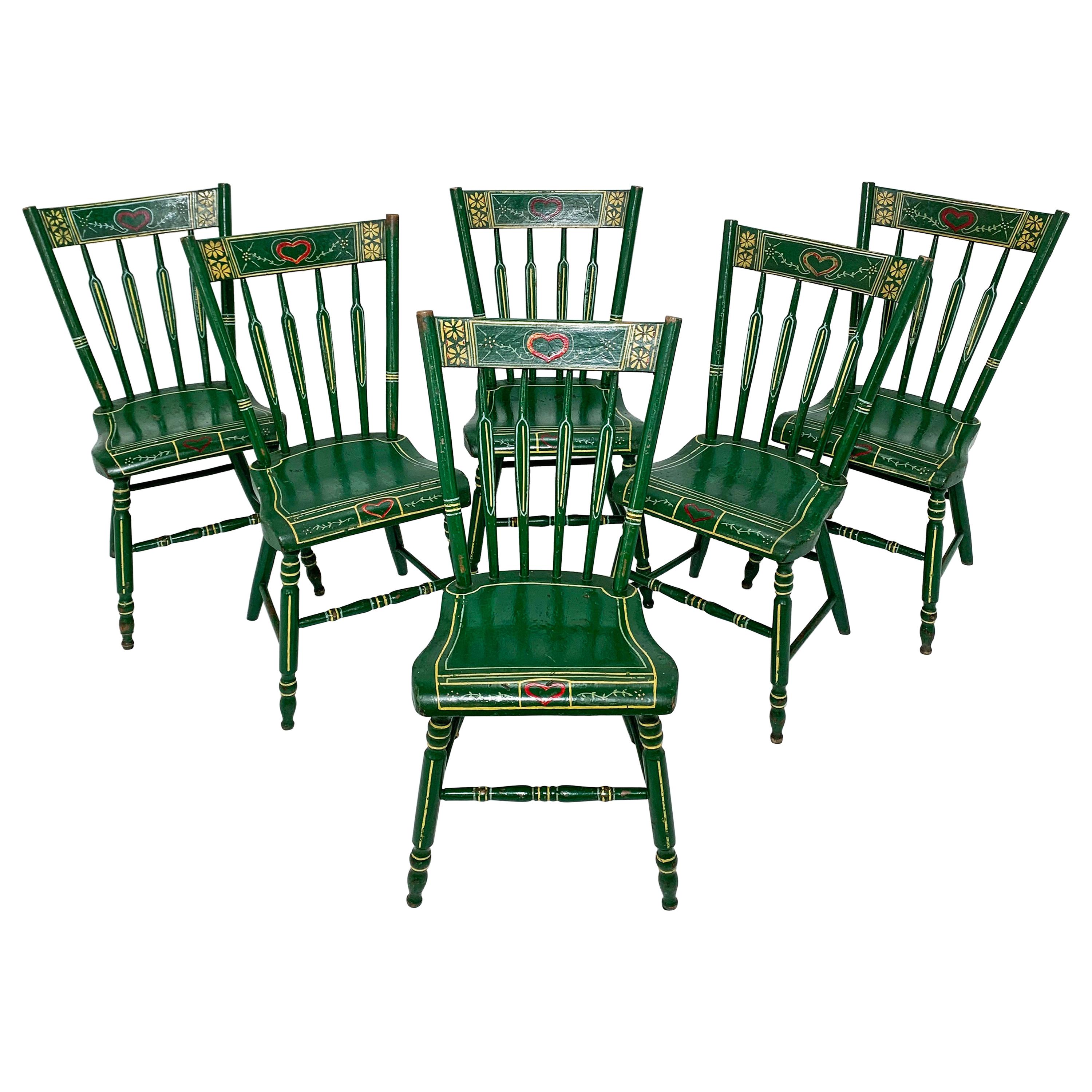 Set of Six 19th Century Pennsylvania Folk Art Painted Windsor Chairs