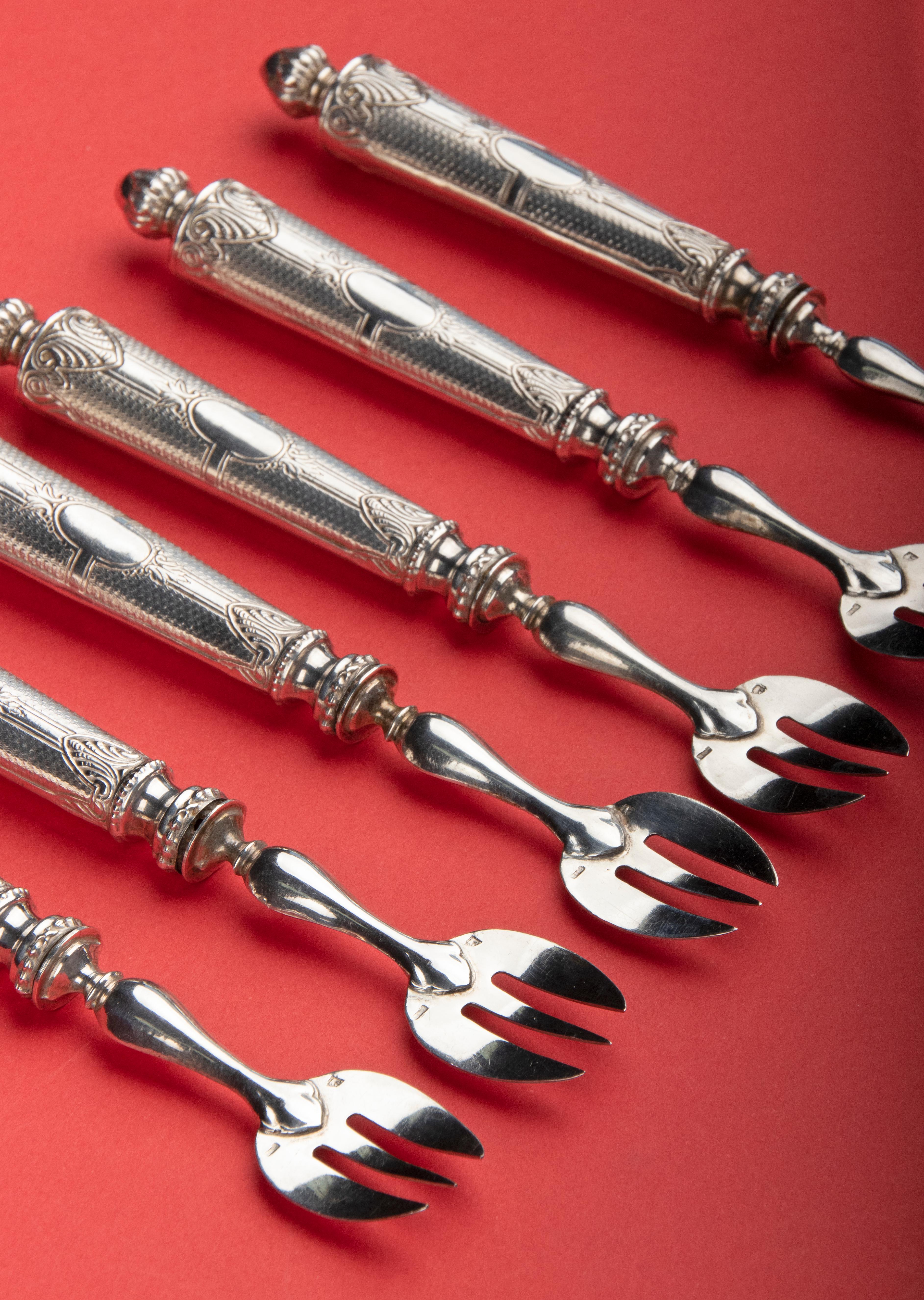 Set of Six 19th Century Silver Oyster Forks 7