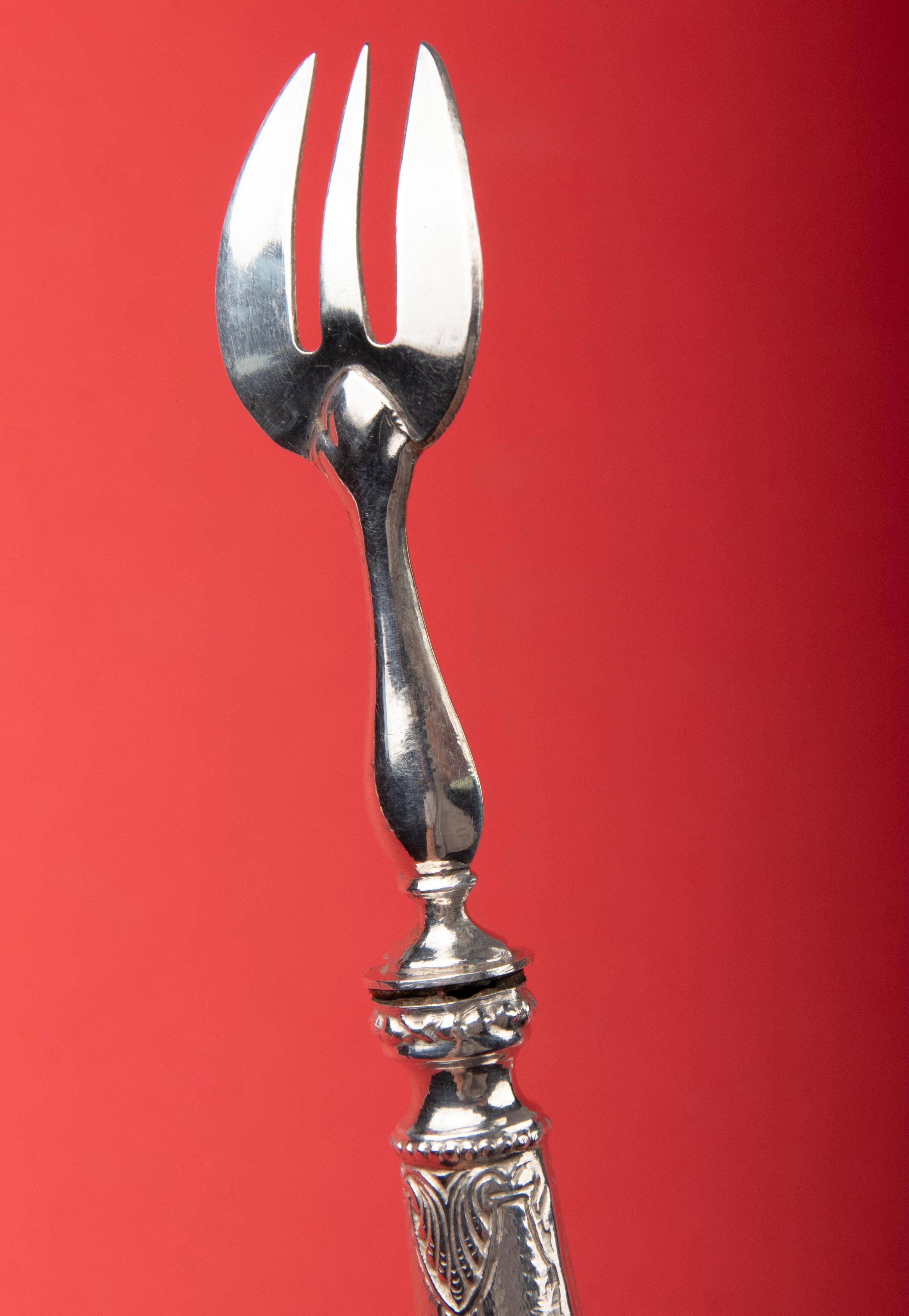 Set of Six 19th Century Silver Oyster Forks 9