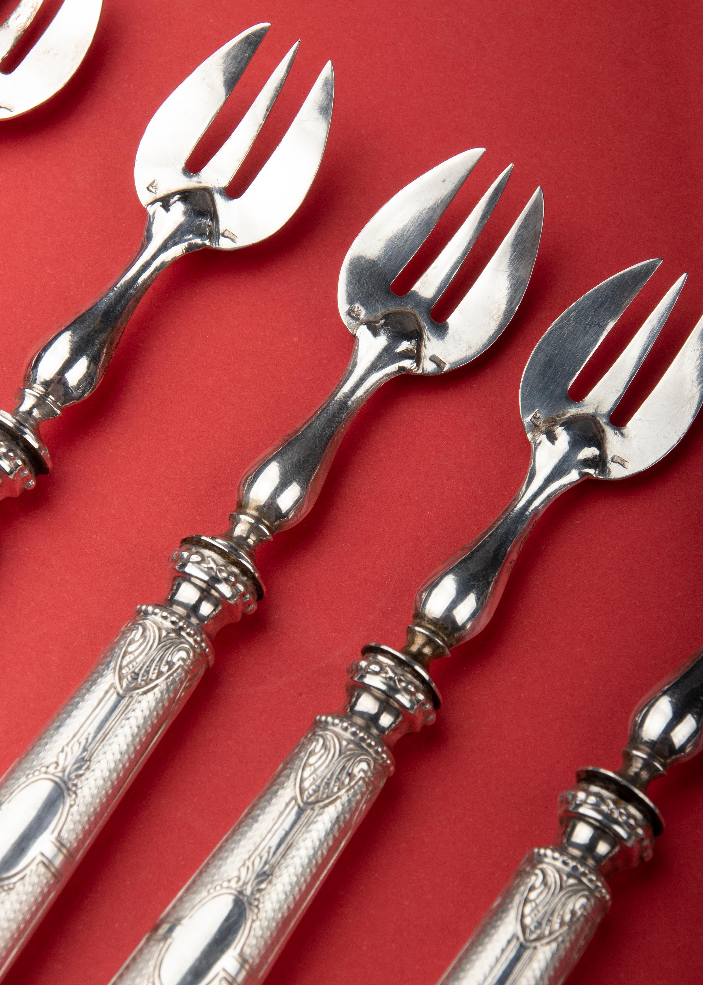 Napoleon III Set of Six 19th Century Silver Oyster Forks