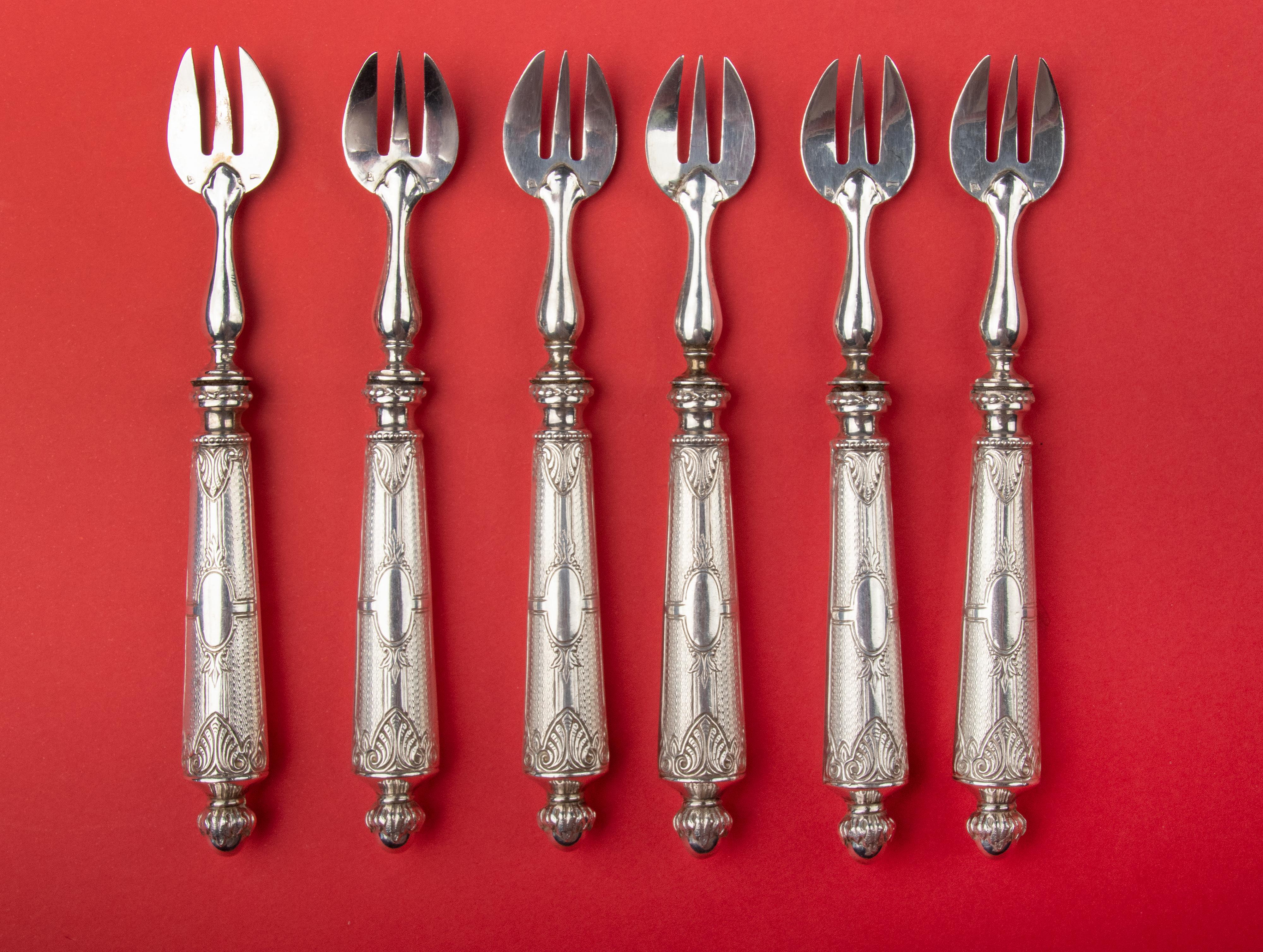 French Set of Six 19th Century Silver Oyster Forks