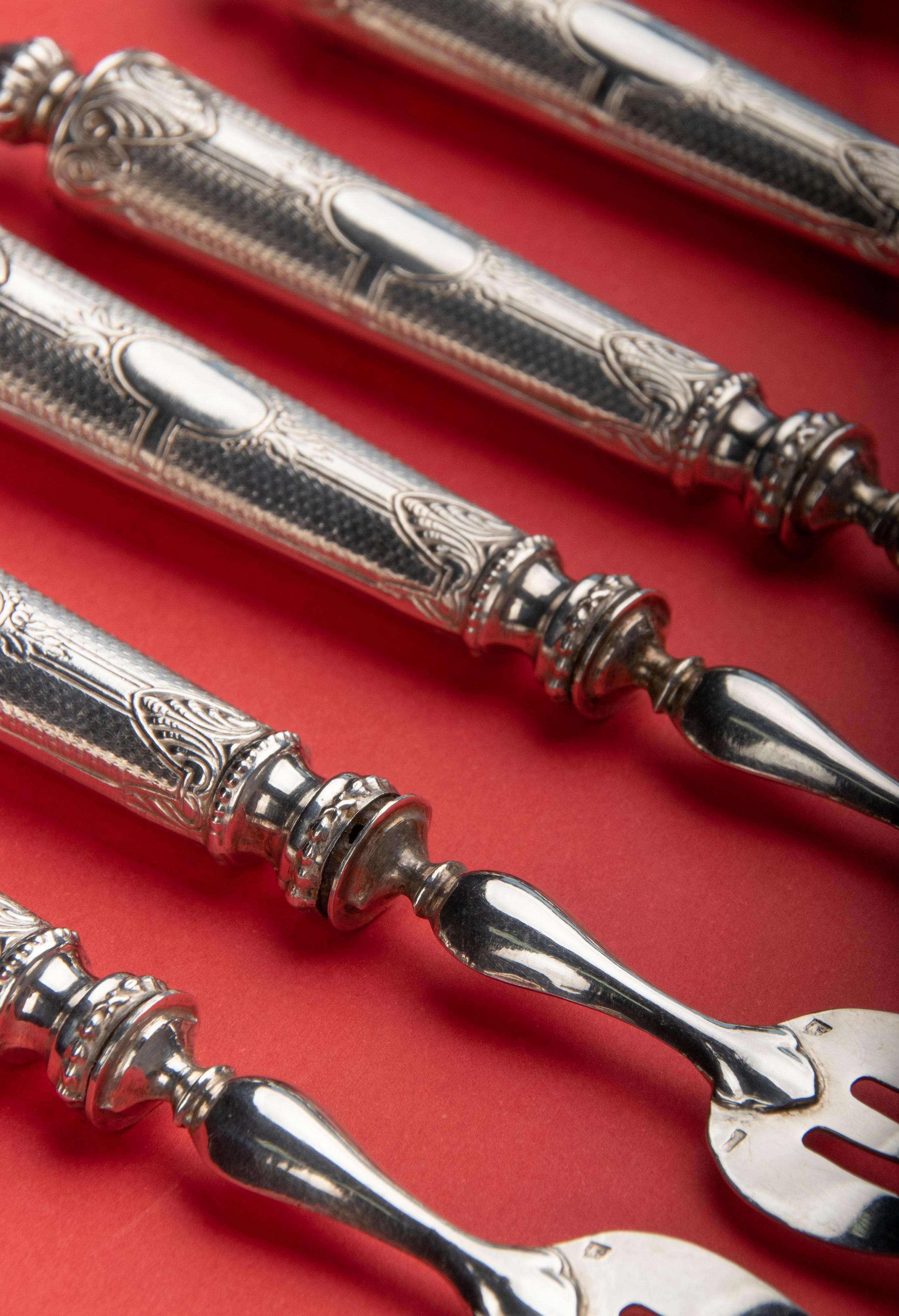 Hand-Crafted Set of Six 19th Century Silver Oyster Forks
