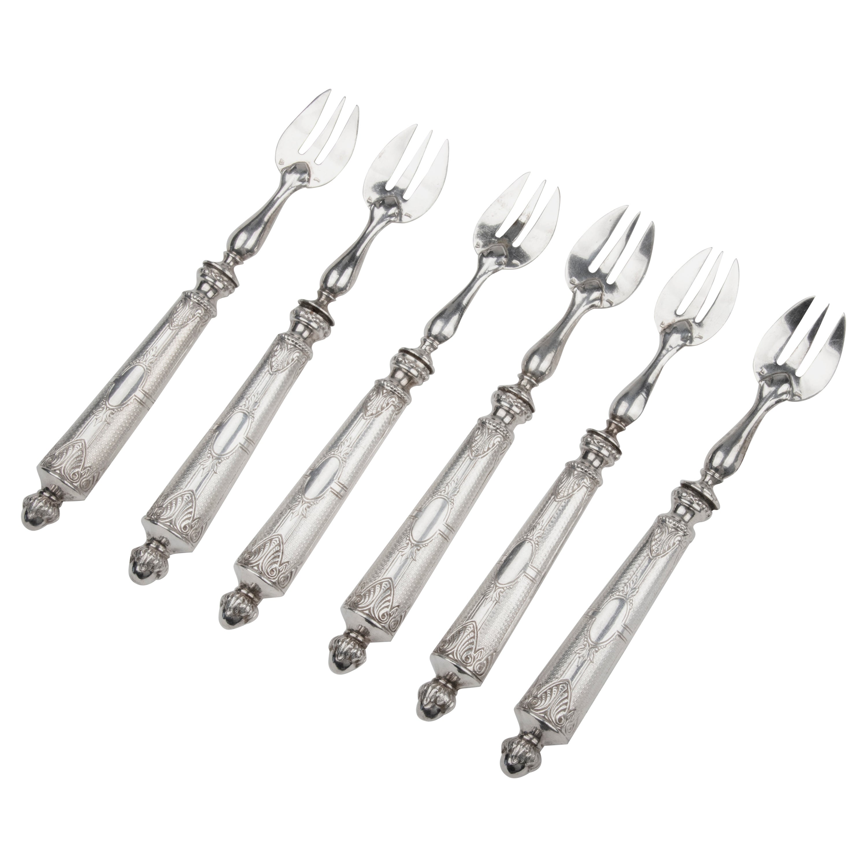 Set of Six 19th Century Silver Oyster Forks