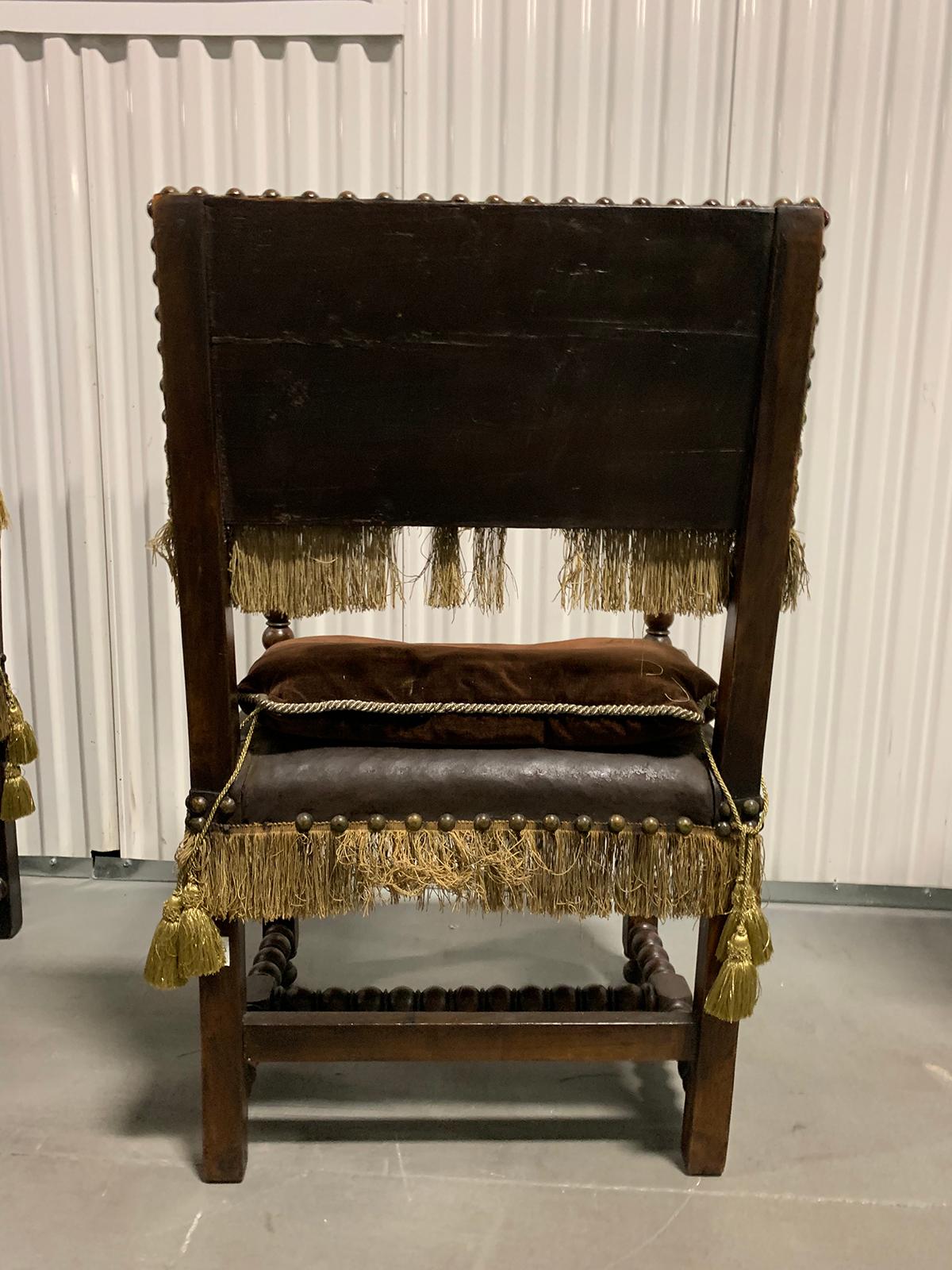 Set of Six 19th Century Spanish Embossed Leather Back Dining Chairs 14