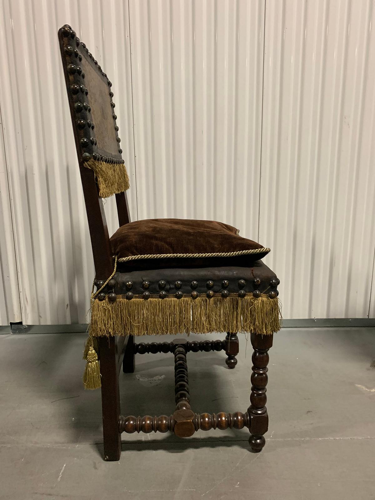 Set of Six 19th Century Spanish Embossed Leather Back Dining Chairs 2