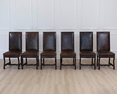 Set of Six 19th Century Spanish Leather Dining Chairs