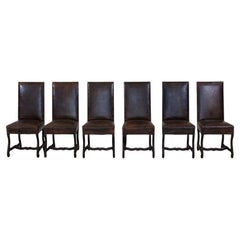 Set of Six 19th Century Spanish Leather Dining Chairs