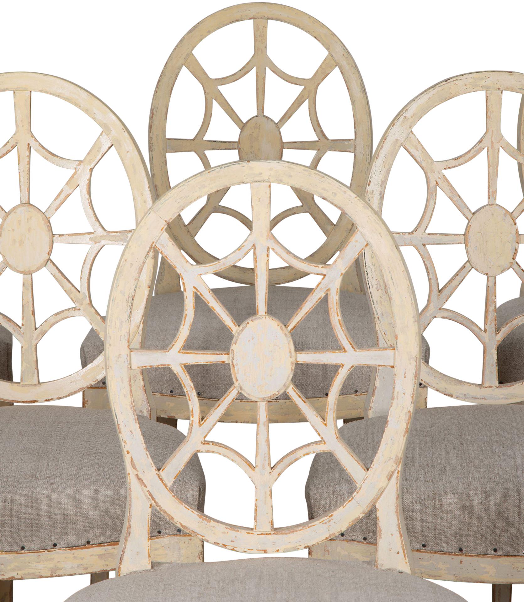 Suédois Ensemble de six chaises suédoises à dossier en forme d'araignée du 19e siècle en vente