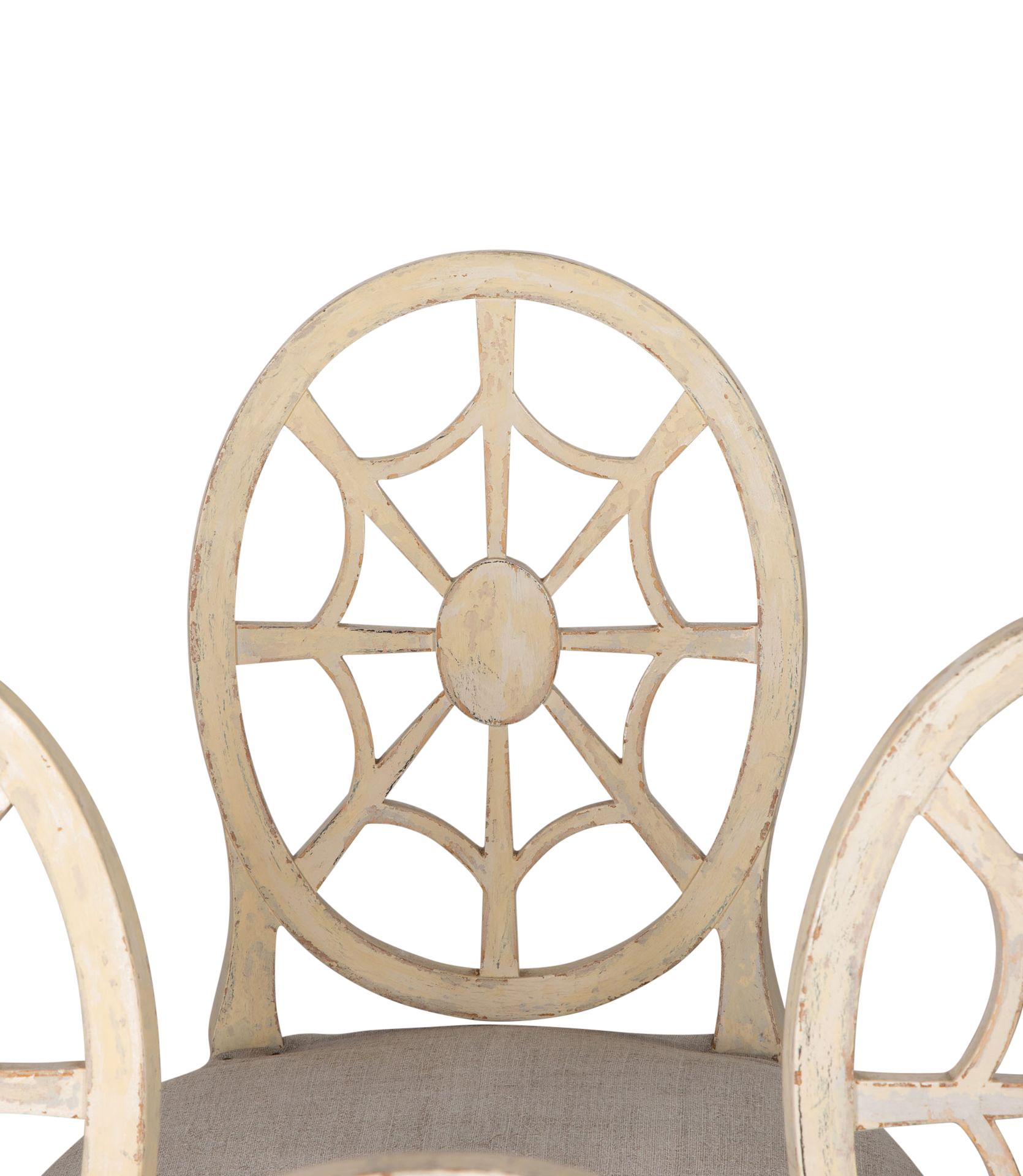 Chanvre Ensemble de six chaises suédoises à dossier en forme d'araignée du 19e siècle en vente