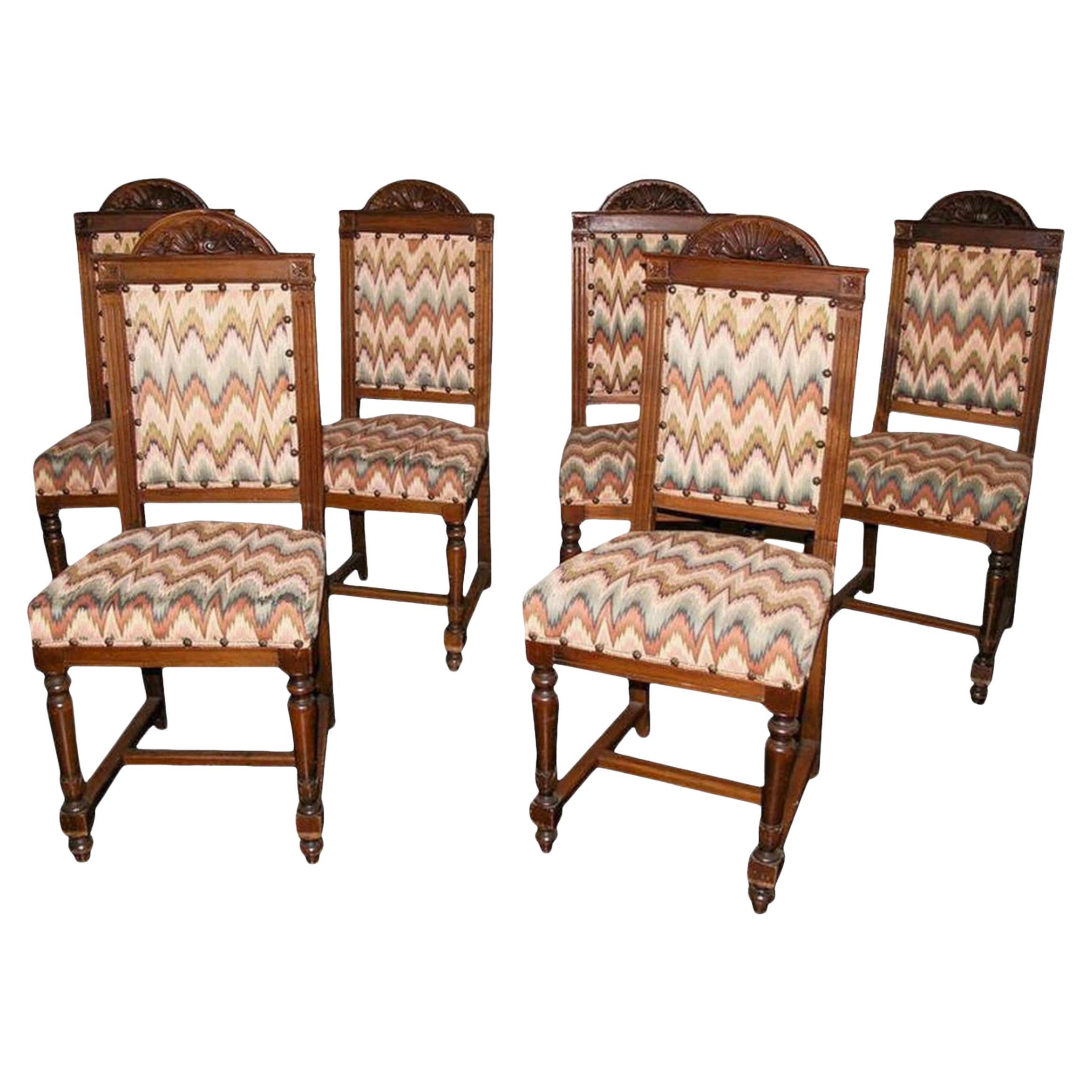 Ensemble de six chaises toscanes du 19ème siècle en noyer