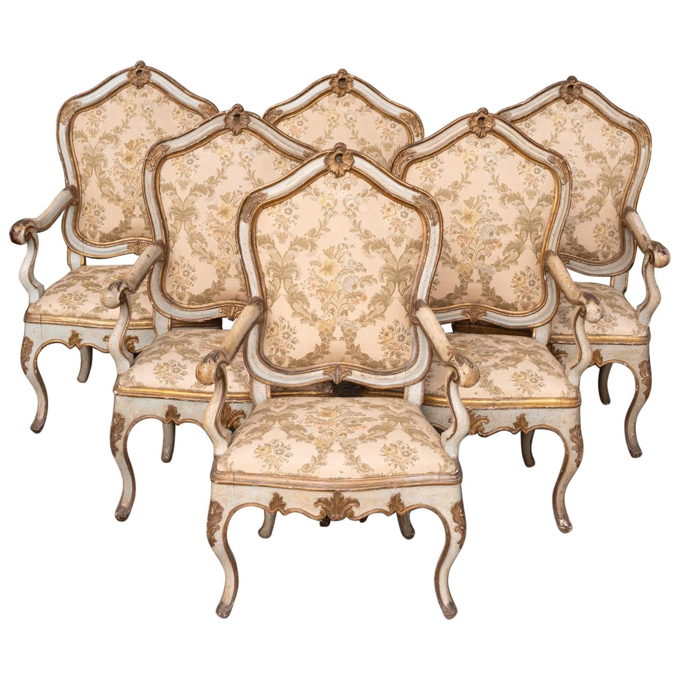 Set of Six 19th Century Venetian Armchairs For Sale