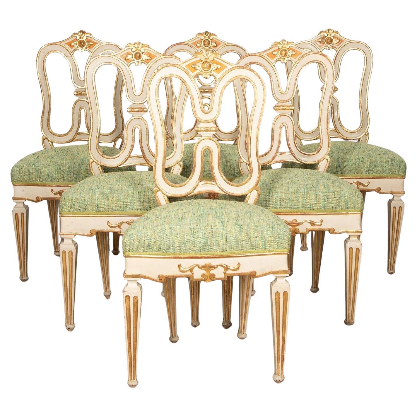 Set of Six 19th Century Venetian Dining Chairs