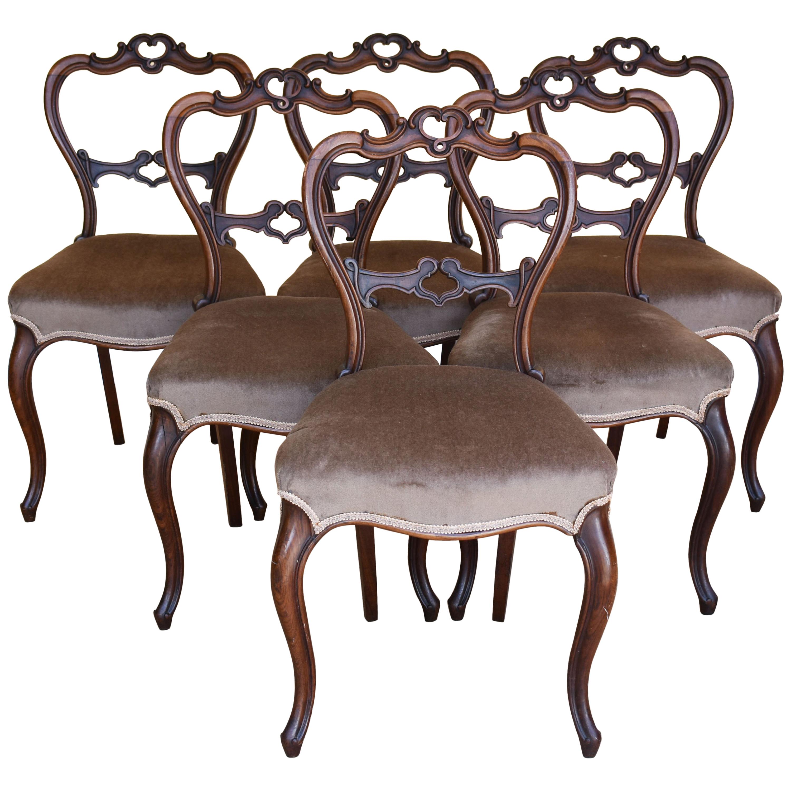 Set of Six 19th Century Victorian Rosewood Dining Chairs