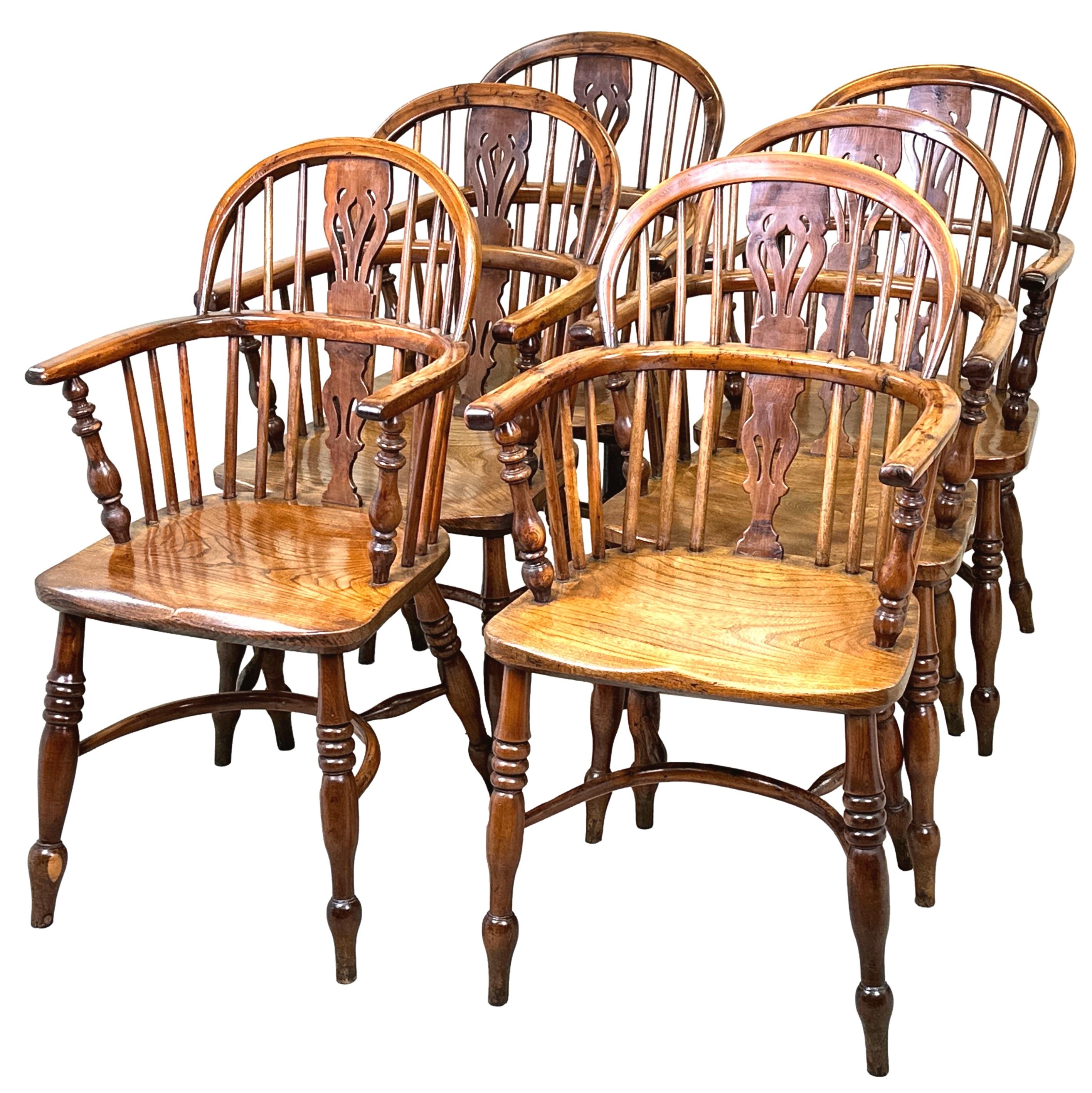 Set Of Six 19th Century Yew Windsor Chairs 4