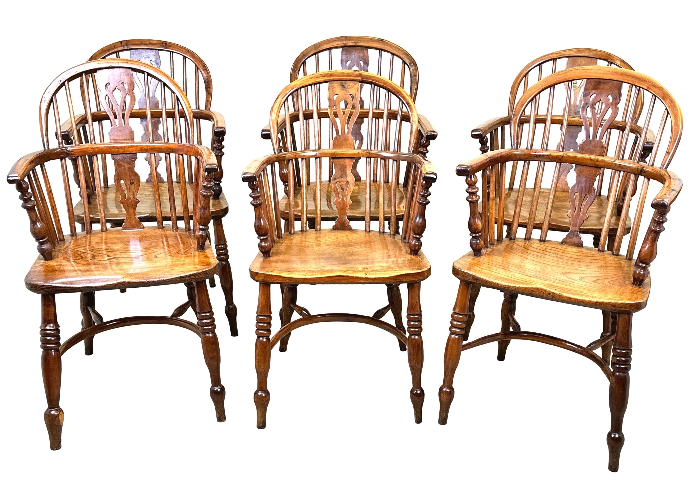 Set Of Six 19th Century Yew Windsor Chairs For Sale 9