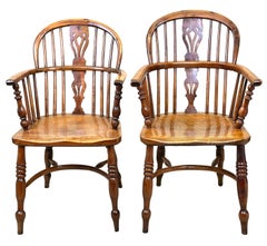 Set Of Six 19th Century Yew Windsor Chairs