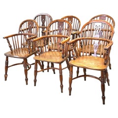 Antique Set Of Six 19th Century Yew Windsor Chairs