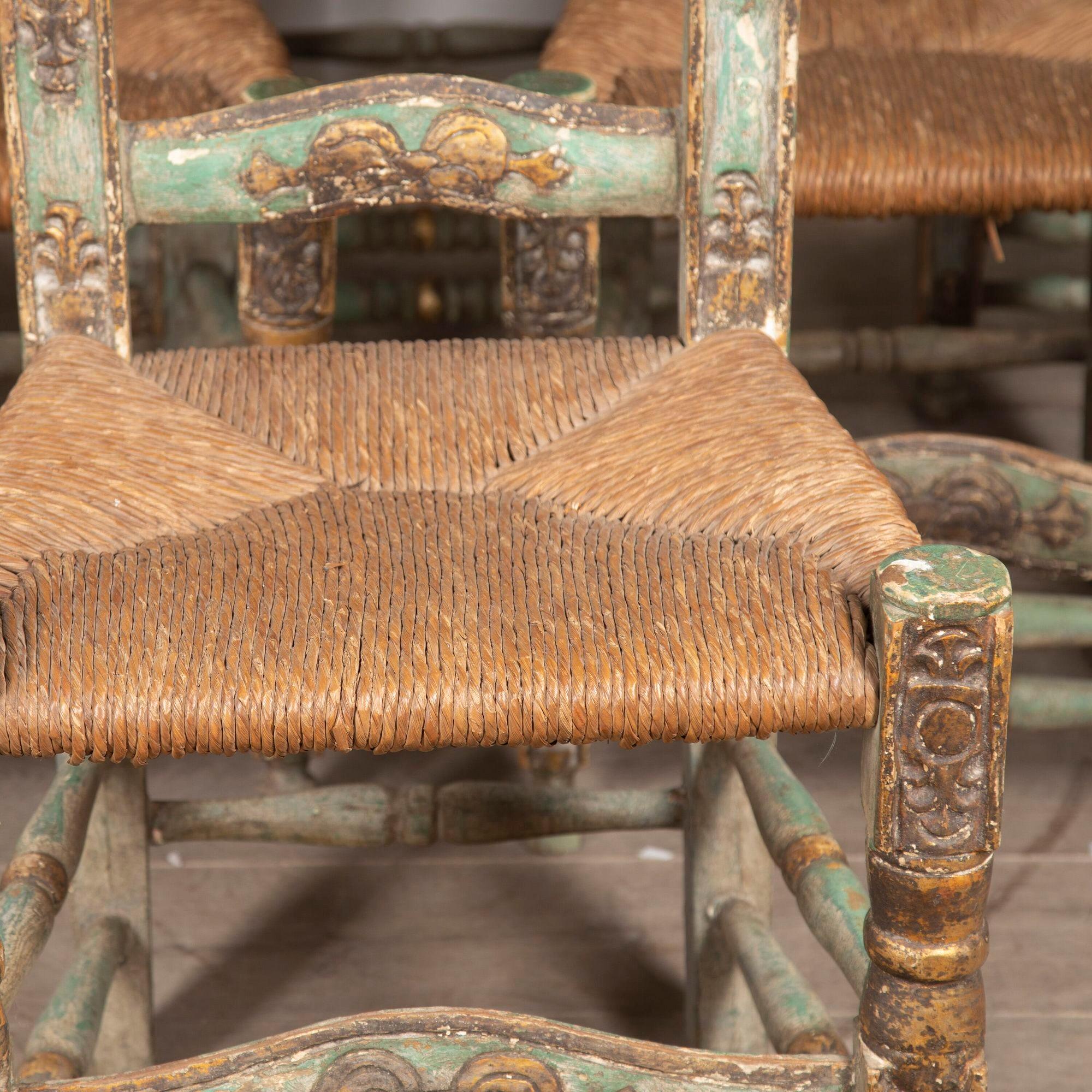 Artisanat Ensemble de six chaises andalouses à haut dossier du 20e siècle en vente