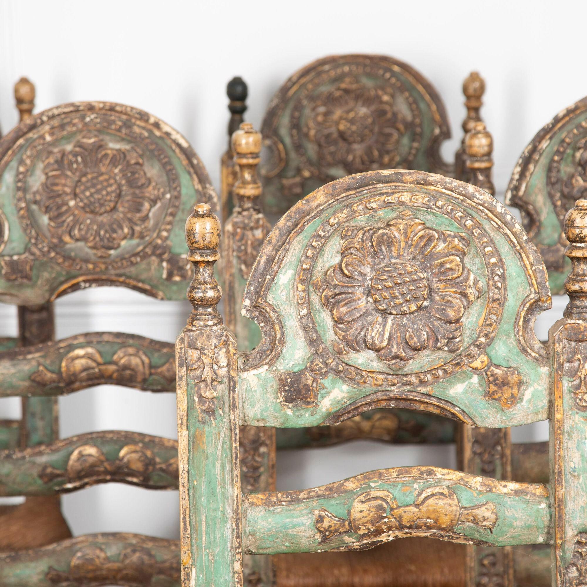 Folk Art Set of Six 20th Century Andalusian High Back Chairs For Sale