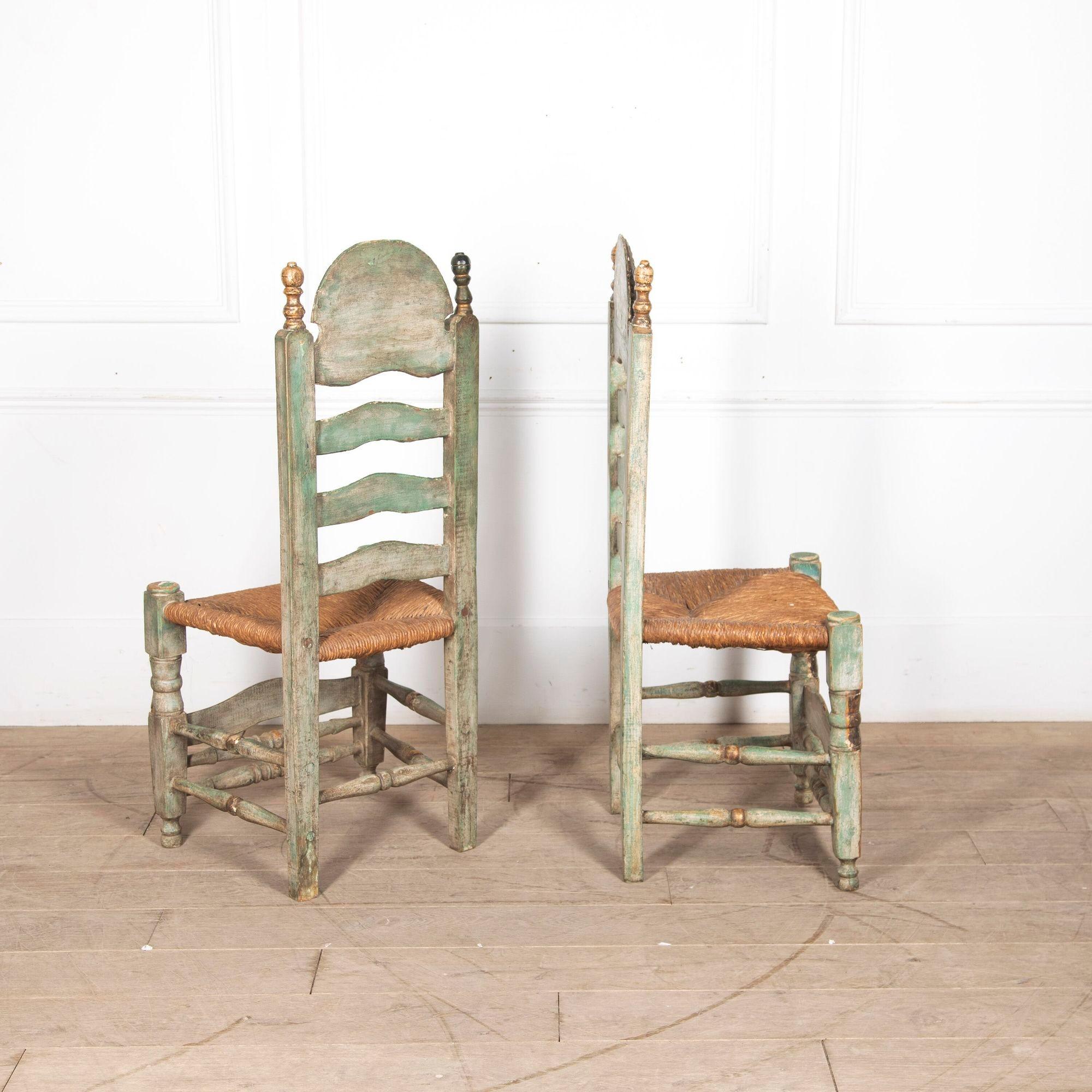 Folk Art Set of Six 20th Century Andalusian High Back Chairs For Sale