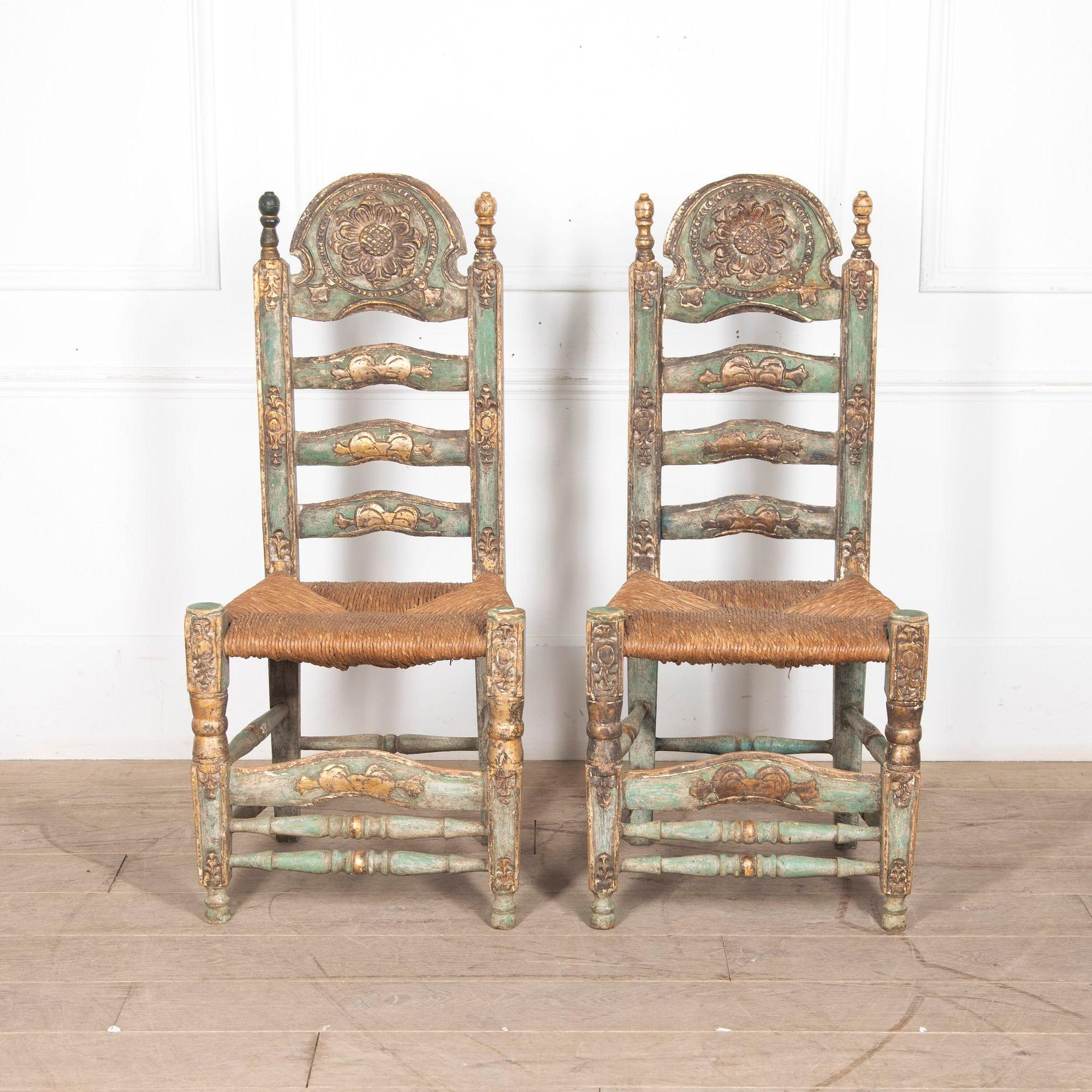Spanish Set of Six 20th Century Andalusian High Back Chairs For Sale