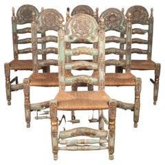 Set of Six 20th Century Andalusian High Back Chairs