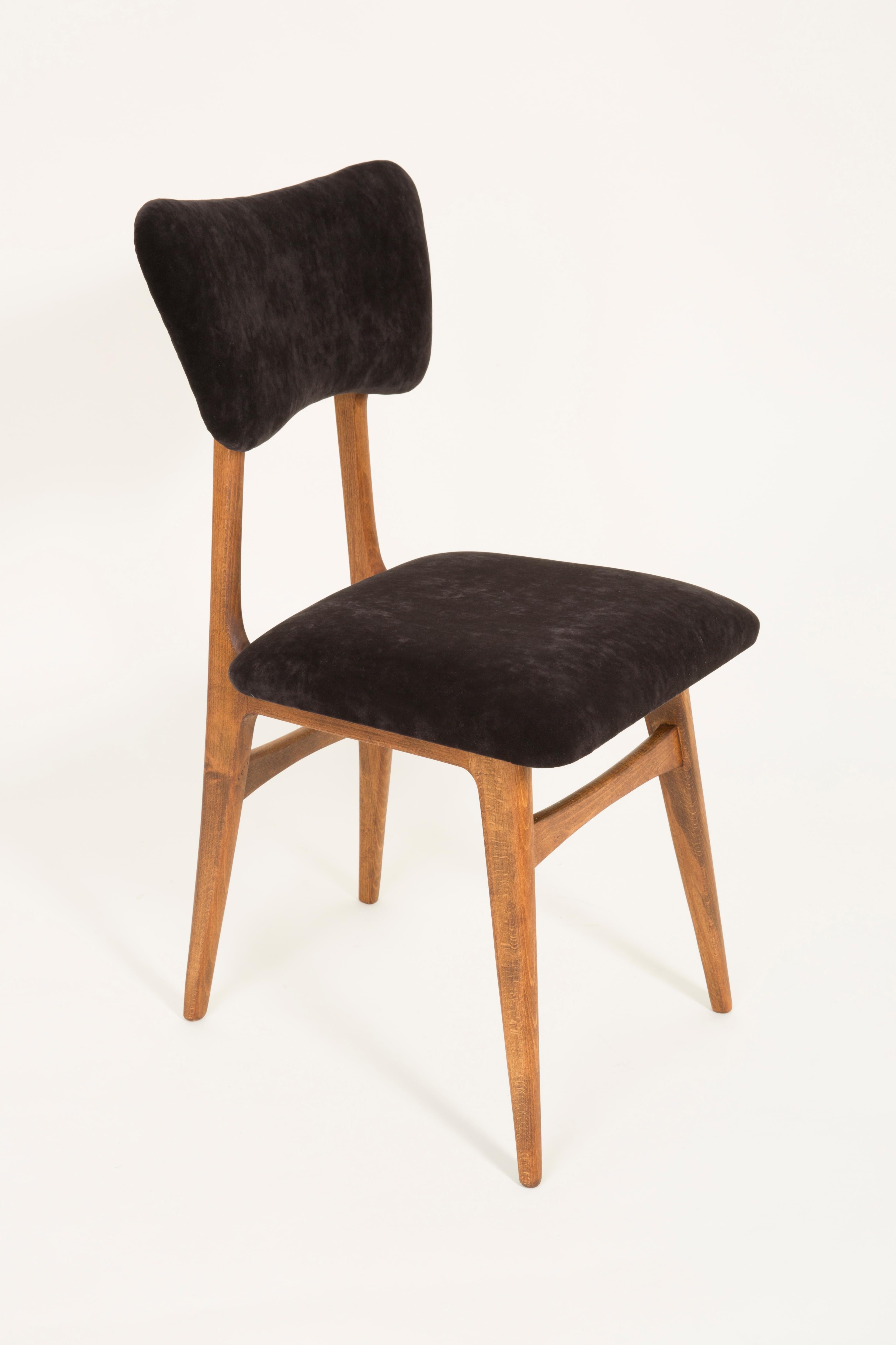 Set of Six 20th Century Black Velvet Chairs, Europe, 1960s For Sale 6