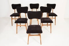Set of Six 20th Century Black Velvet Chairs, Europe, 1960s