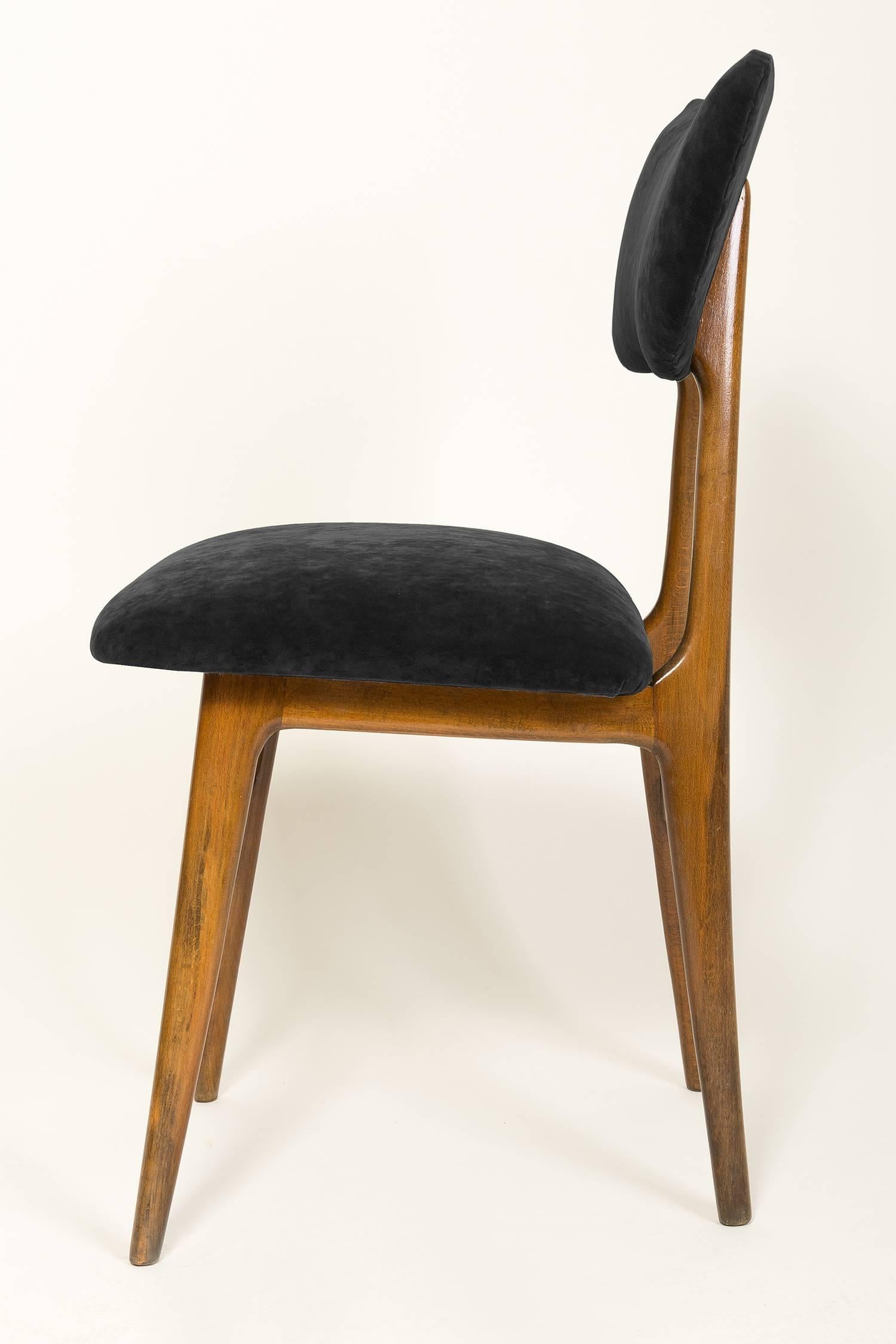 Polish Set of Six 20th Century Black Velvet Chairs, 1960s For Sale