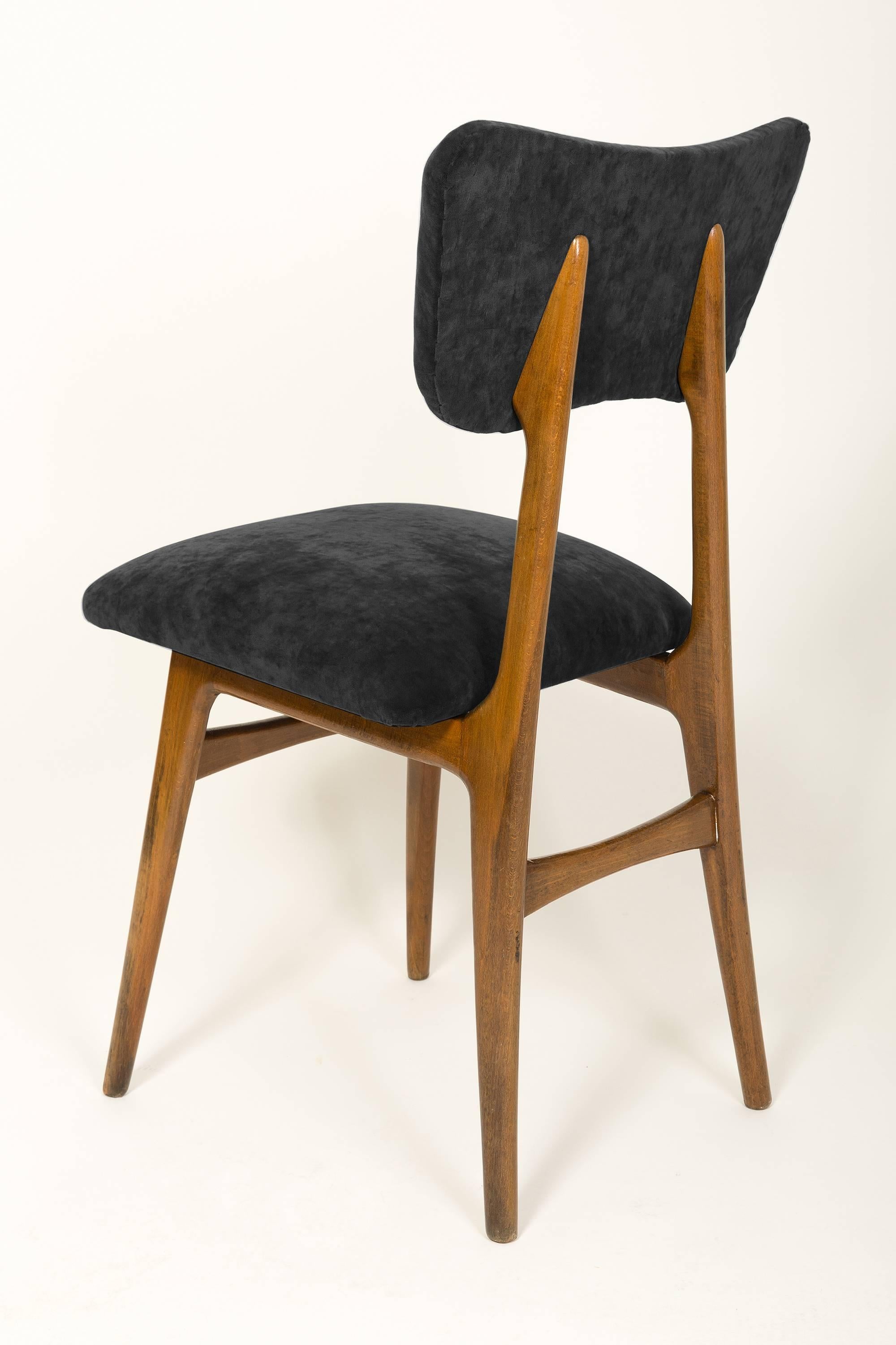 Hand-Crafted Set of Six 20th Century Black Velvet Chairs, 1960s For Sale