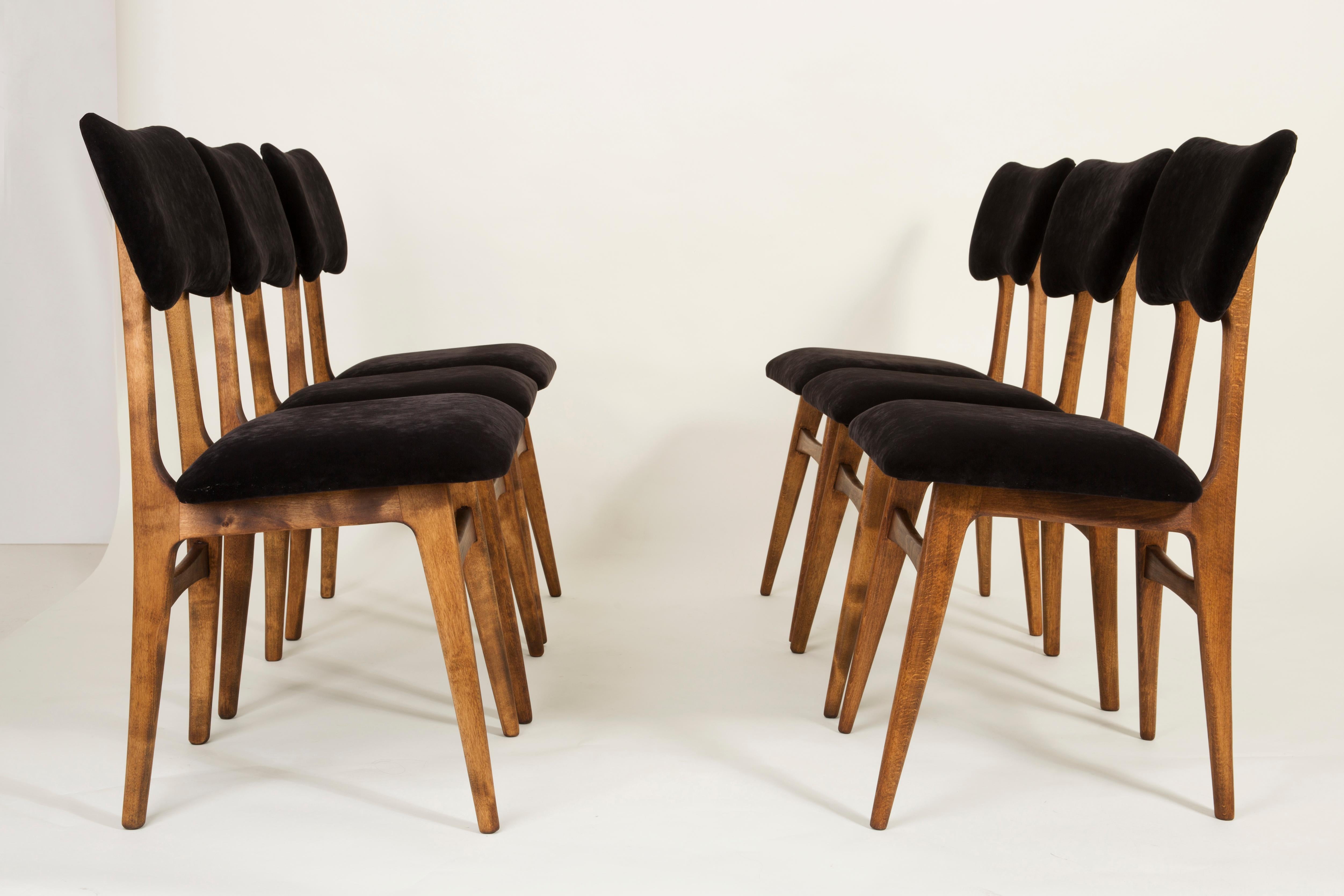 Set of Six 20th Century Black Velvet Chairs, Europe, 1960s For Sale 1