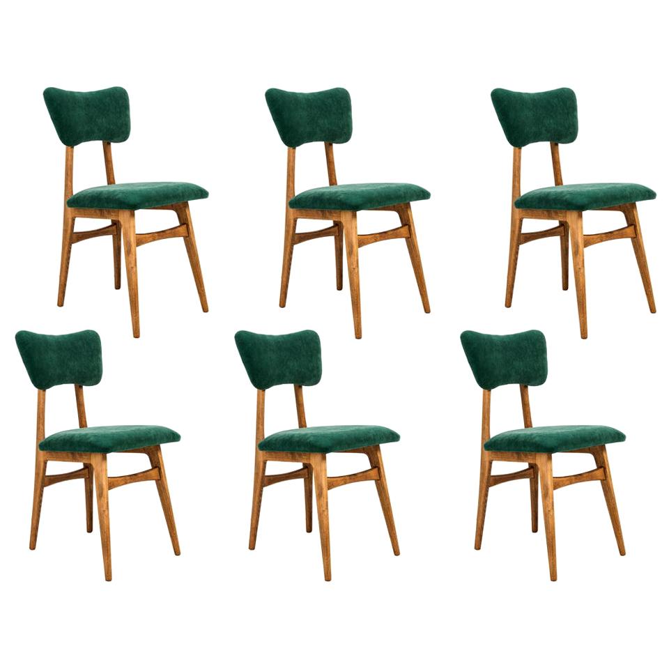 Ensemble de six chaises en velours vert foncé du XXe siècle:: années 1960