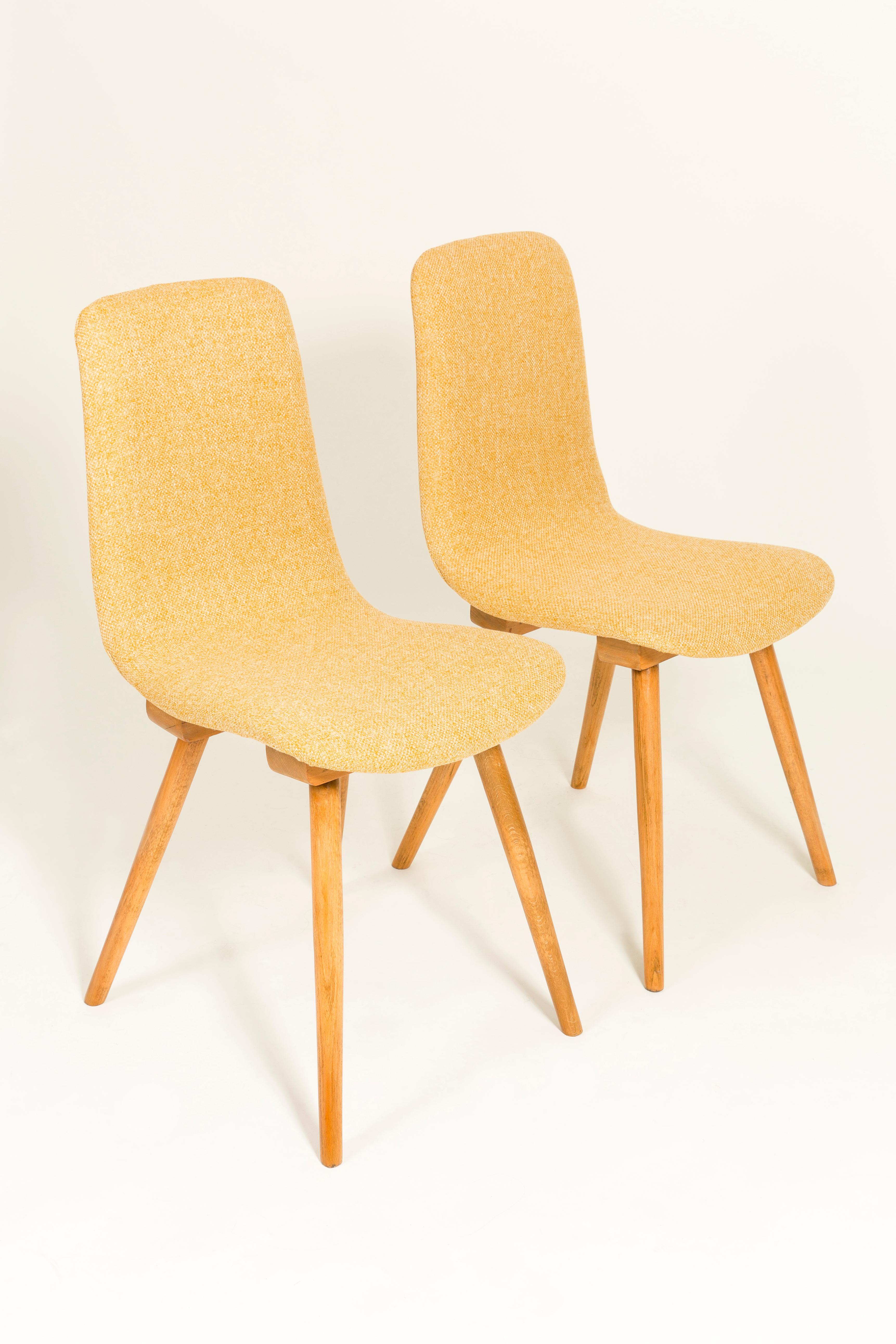 Mid-Century Modern Set of Six 20th Century Fameg Yellow Vintage Chairs, 1960s, Poland For Sale