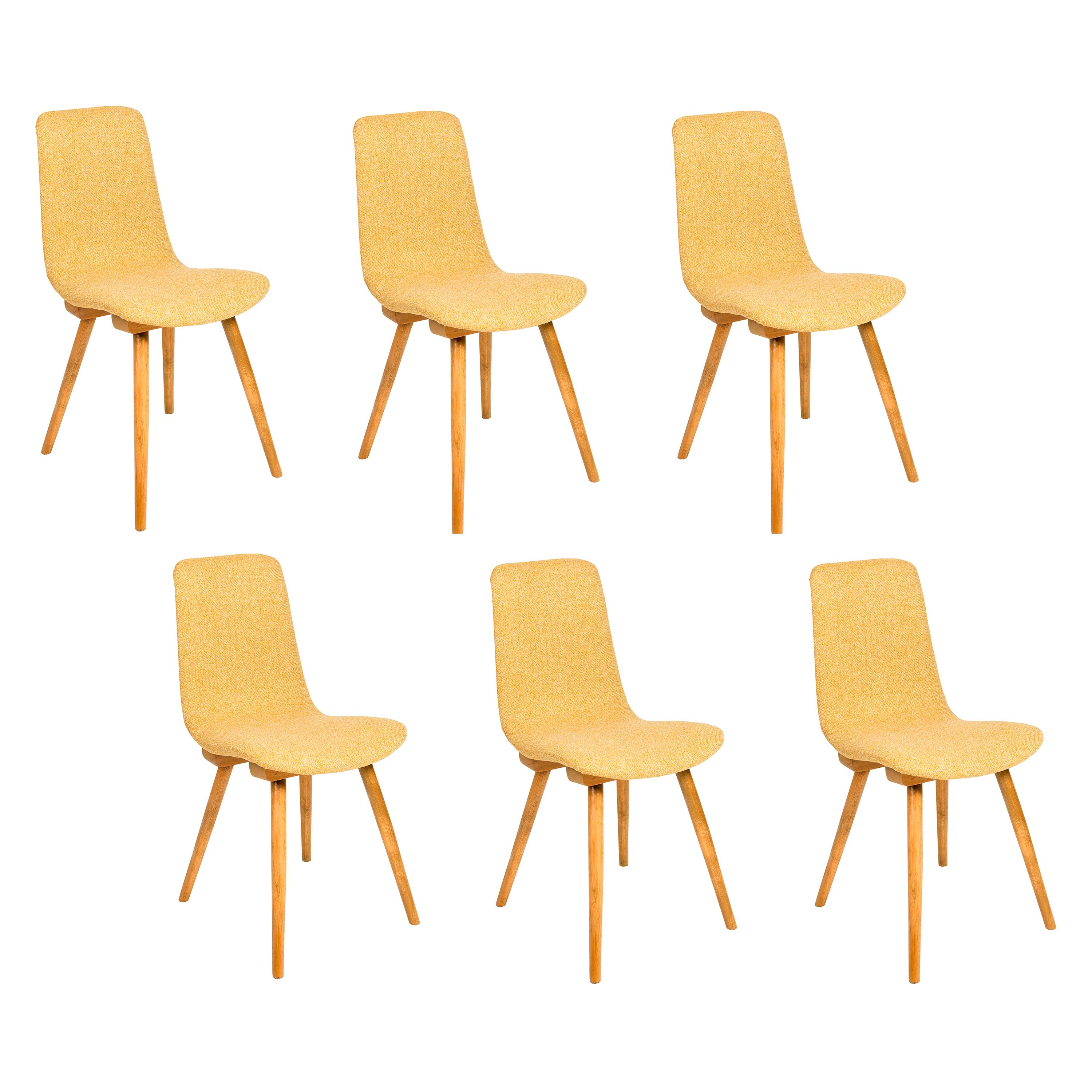 Set of Six 20th Century Fameg Yellow Vintage Chairs, 1960s, Poland For Sale