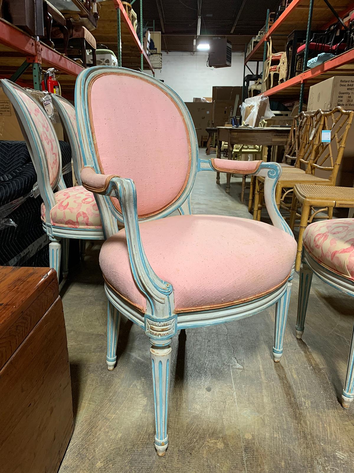 Set of Six 20th Century French Louis XVI Style Painted Chairs 6