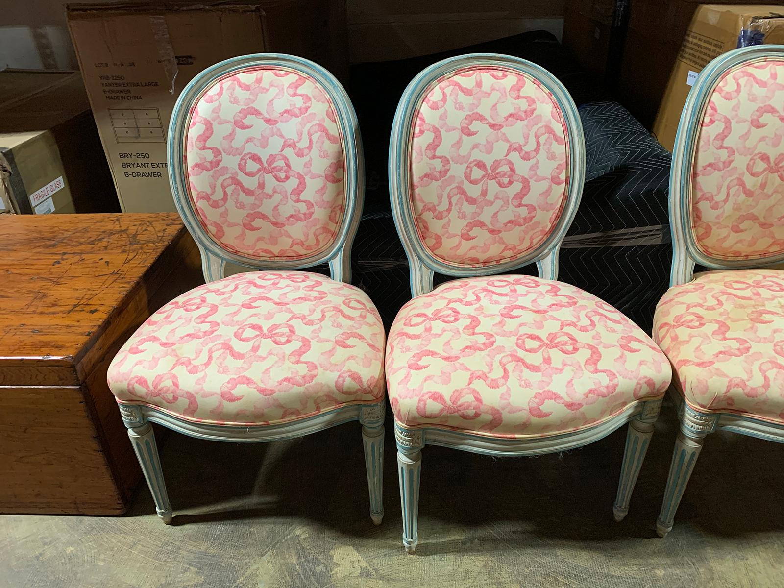 Wood Set of Six 20th Century French Louis XVI Style Painted Chairs